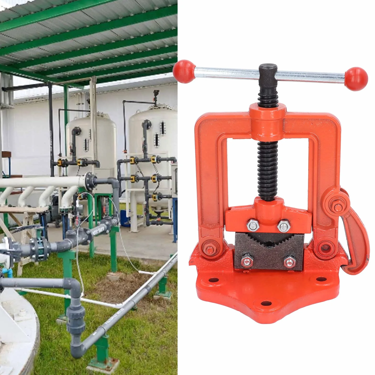 Generic Imadło Stołowe do Rur o Dużej Wytrzymałości, do Cięcia i Gwintowania Rur w Instalacjach Hydraulicznych, żeliwa i Stali Stopowej, Maksymalna średnica Mocowania 2 Cale