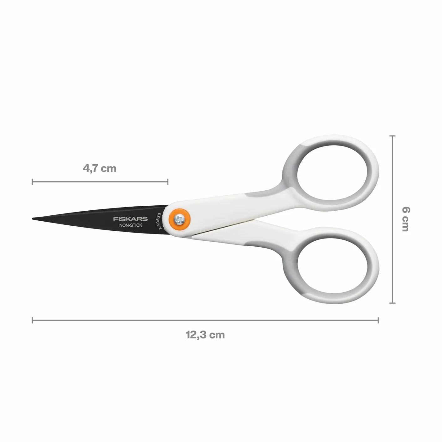 Fiskars Nożyczki z mikrokońcówką do lepkich materiałów rzemieślniczych, powłoka nieprzywierająca, 12,3 cm, stal nierdzewna/plastik, biały/pomarańczowy, 1070025