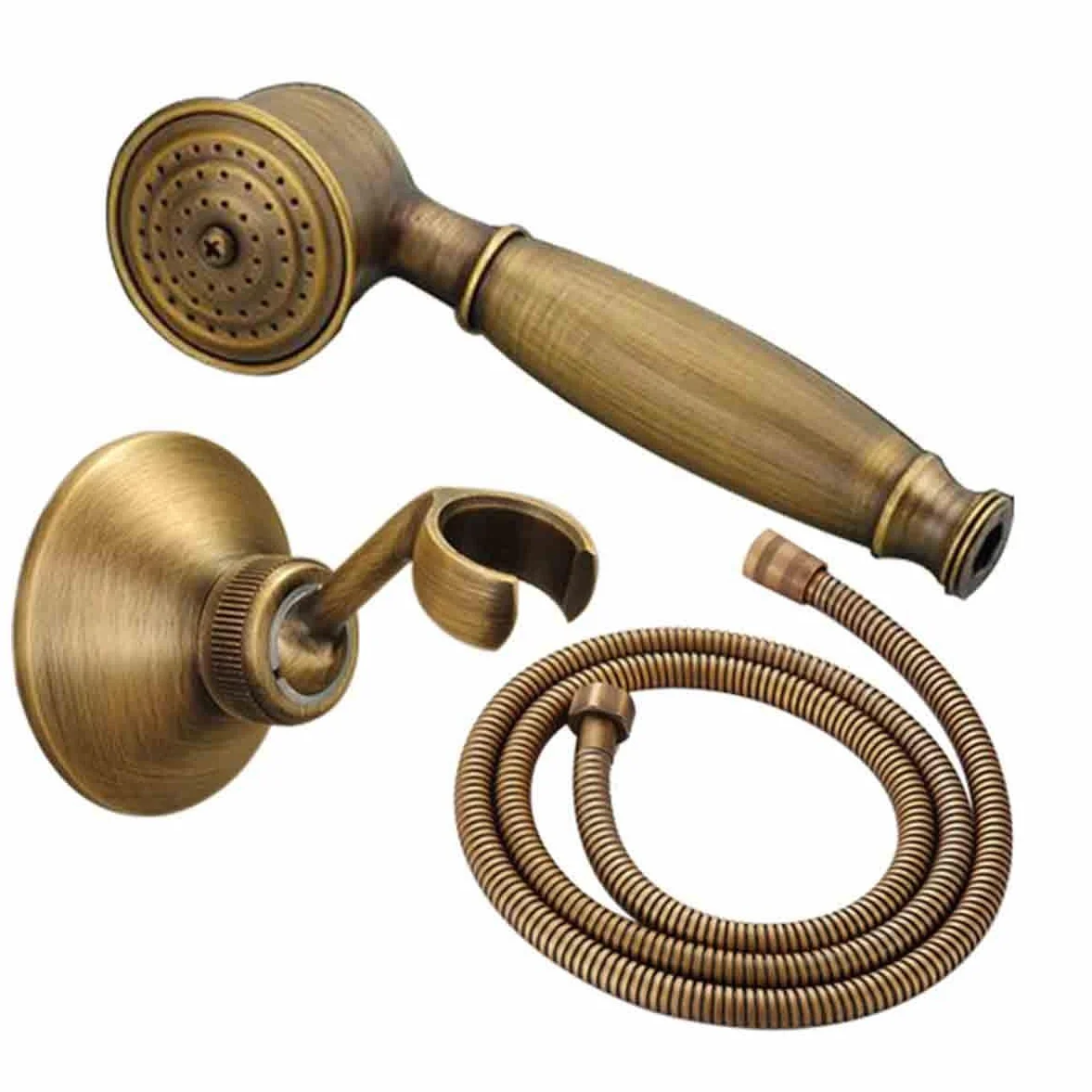 Antyczna mosiężna słuchawka prysznicowa, wąż 150 cm, klasyczny telefon w stylu deszczownicy, ulepszony kran łazienkowy, elegancki uchwyt Ceic - idealny do luksusowej kąpieli