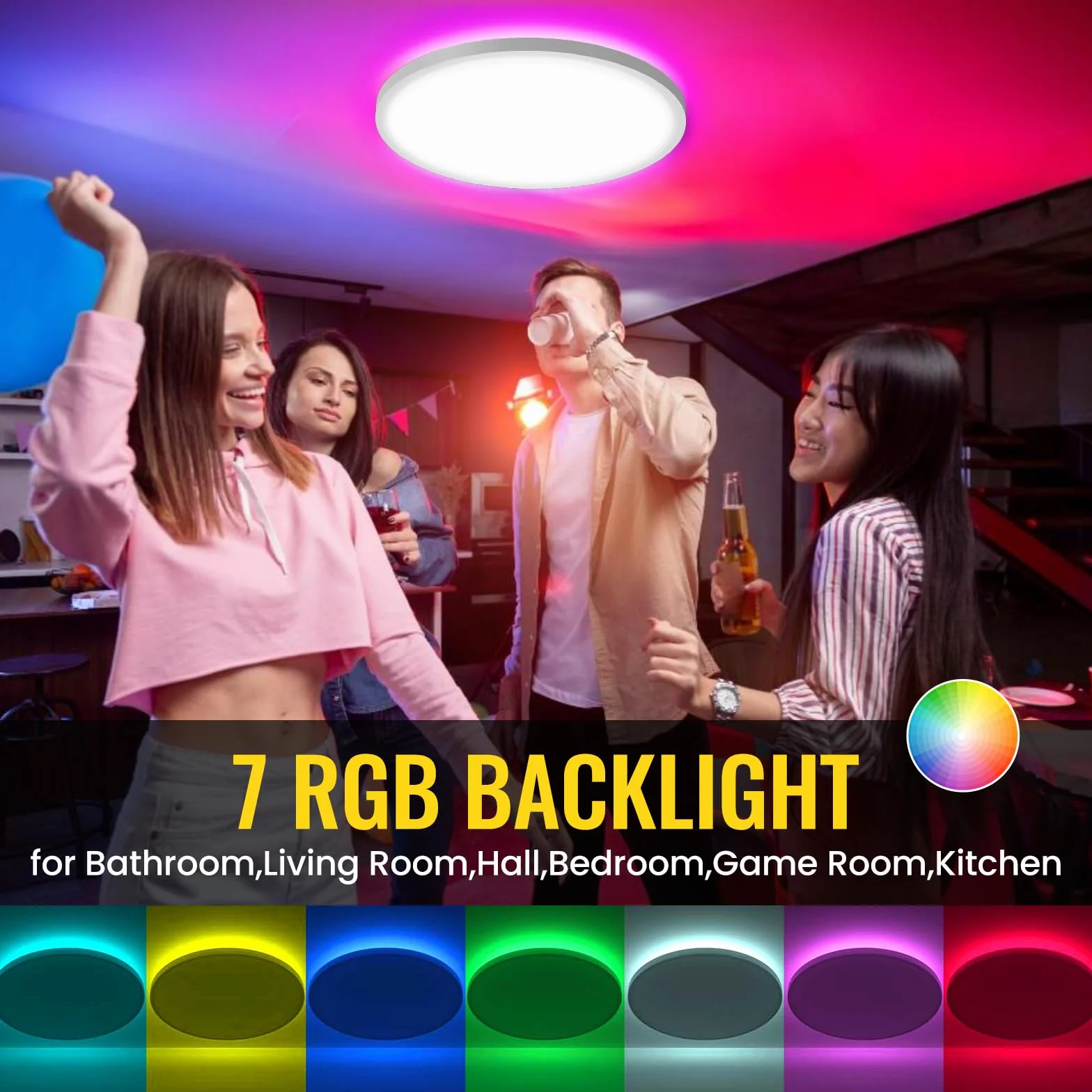 Lampa sufitowa LED 30 cm z pilotem | 24 W 3200 lm ściemnialny IP54 do łazienki | 3000-6000K Światła RGB do kuchni, przedpokoju, salonu, pokoju dziecięcego