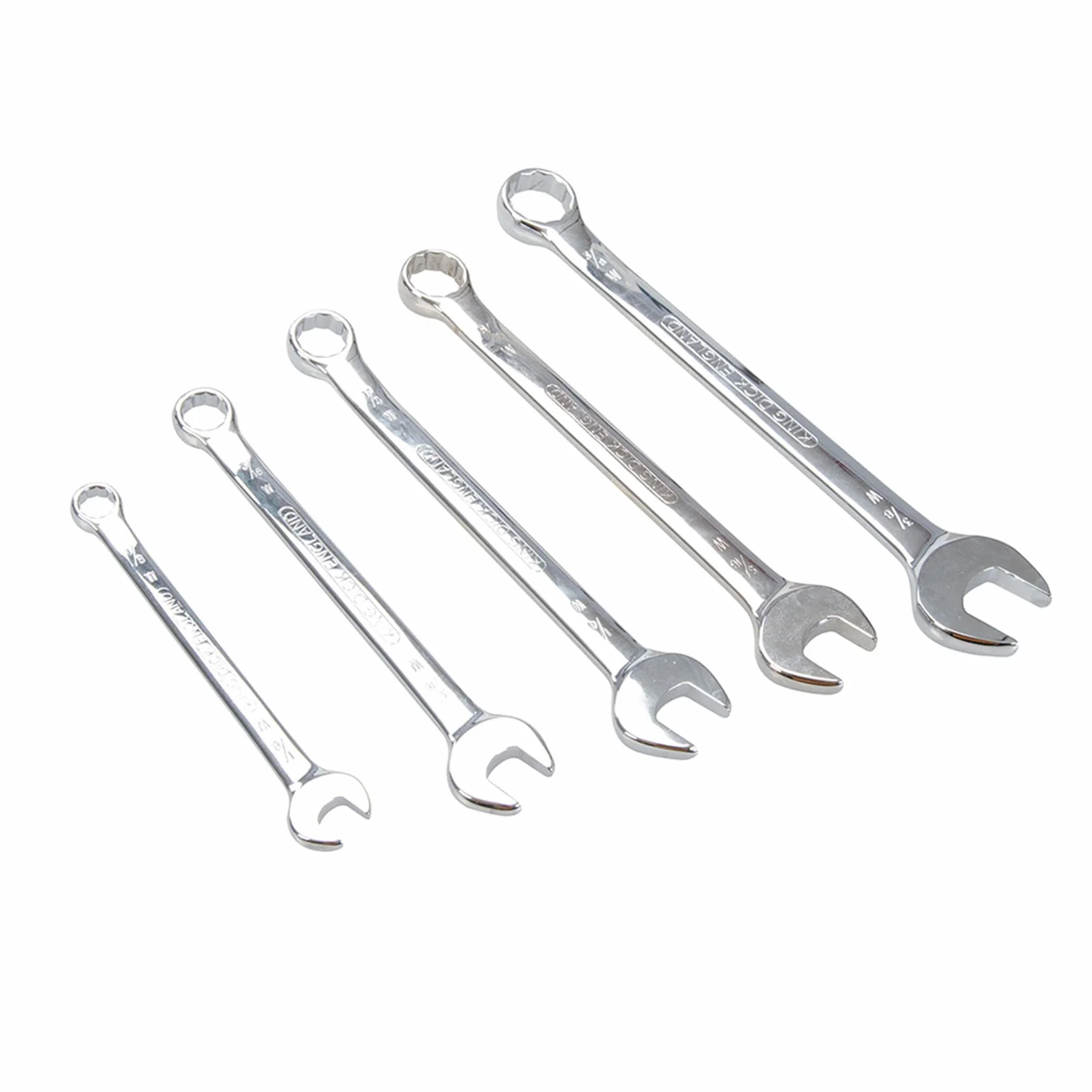 Dapetz® King Dick Whitworth zestaw kluczy płasko-oczkowych 5 szt. 1/8" - 3/8" w zestawie ze stalą chromowo-wanadową, hartowany, hartowany, matowy chromowany i dostarczany z plastikowym portfelem.