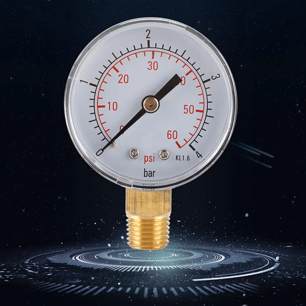 Manometr do wody z manometrem basenowym 60 psi 1/4" NPT montaż podłogowy, gwint rury calowej Dual Scale mechaniczny manometr niskiego ciśnienia