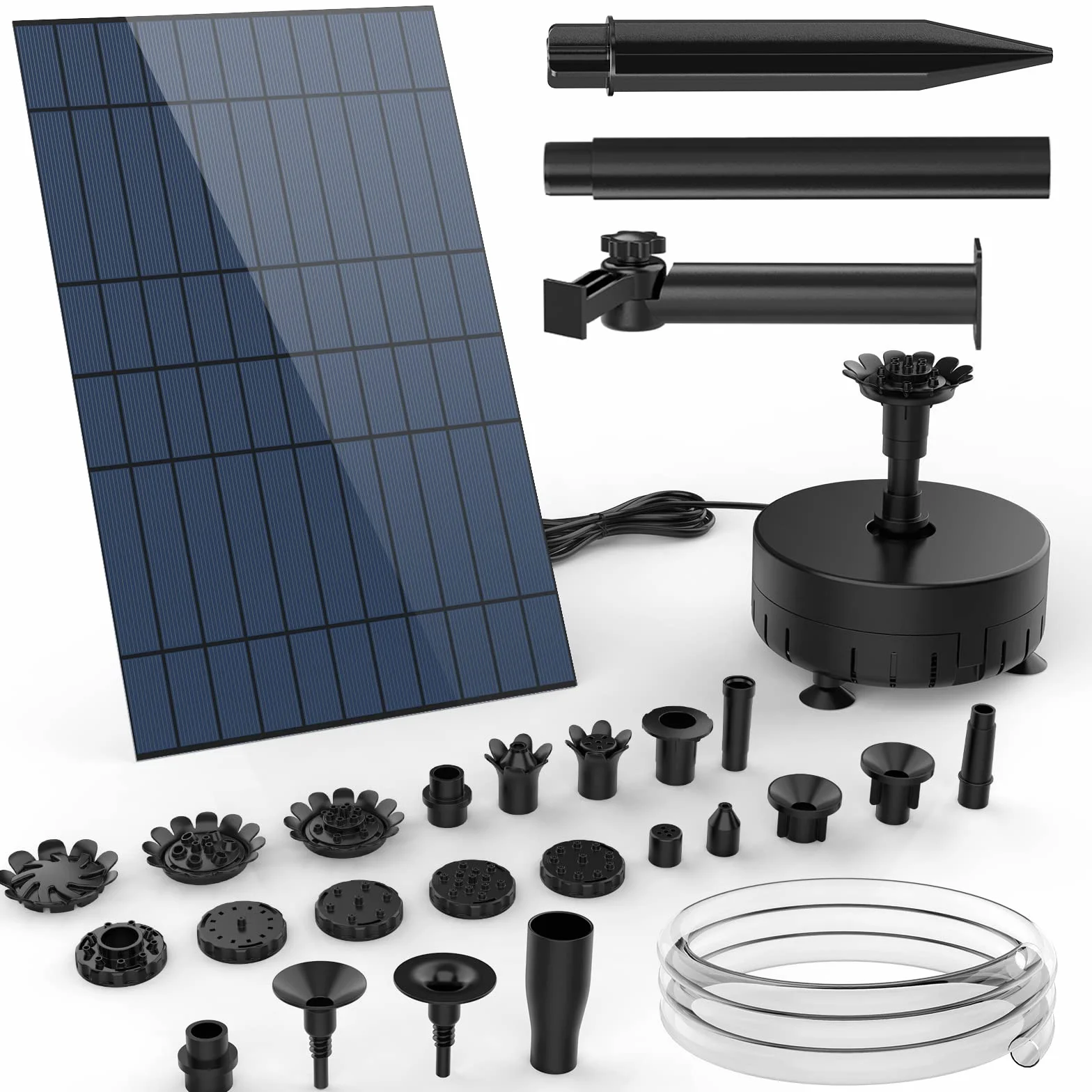 AISITIN Fontanna solarna 10 W, do samodzielnego użytku zewnętrzna fontanna solarna z 12 dyszami, fontanna solarna do basenu, kąpieli dla ptaków, małych stawów, dekoracja basenu