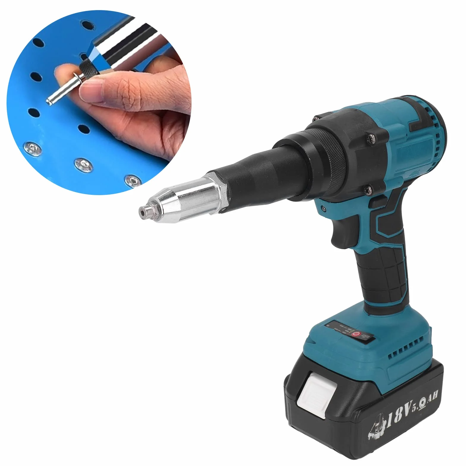 Akumulatorowy Pistolet do Nitów 18V, Elektryczny Nitownica Bezszczotkowa LED Adapter do Wiertarki do Nakrętek Automatyczny Rivet Nut Hand Tool dla Przemysłu Indywidualnej Dekoracji