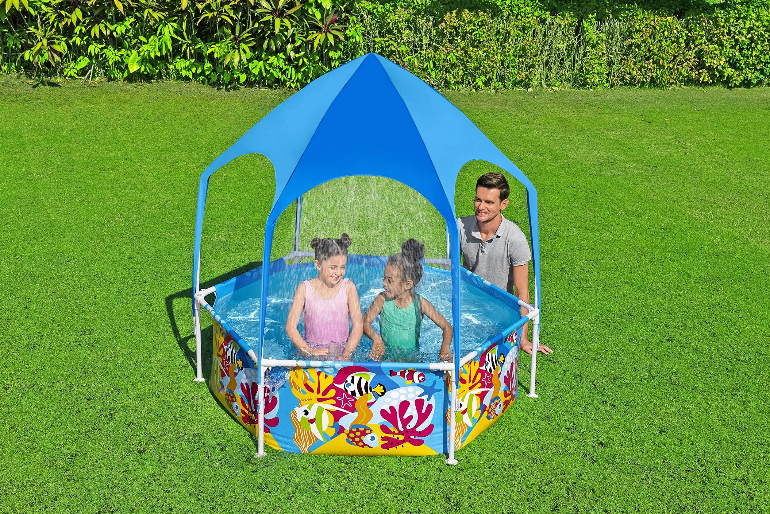 Bestway Splash in Shade 1,83 m x 1,83 m x 51 cm okrągły basen z wkładką DuraPlus i baldachimem UV
