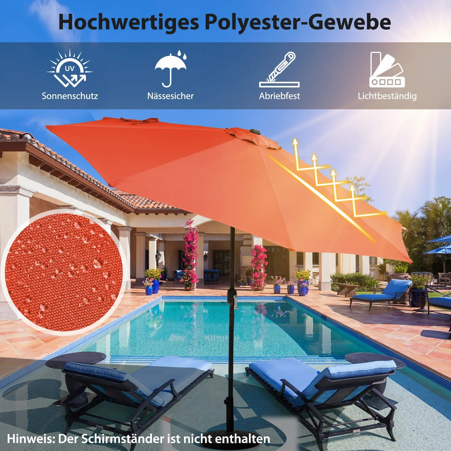 COSTWAY Parasol przeciwsłoneczny 300 cm, parasol ogrodowy z korbą, obustronnie zginany o 25°, parasol tarasowy z 8 żebrami, parasol targowy do ogrodu, na balkon, taras, pomarańczowy