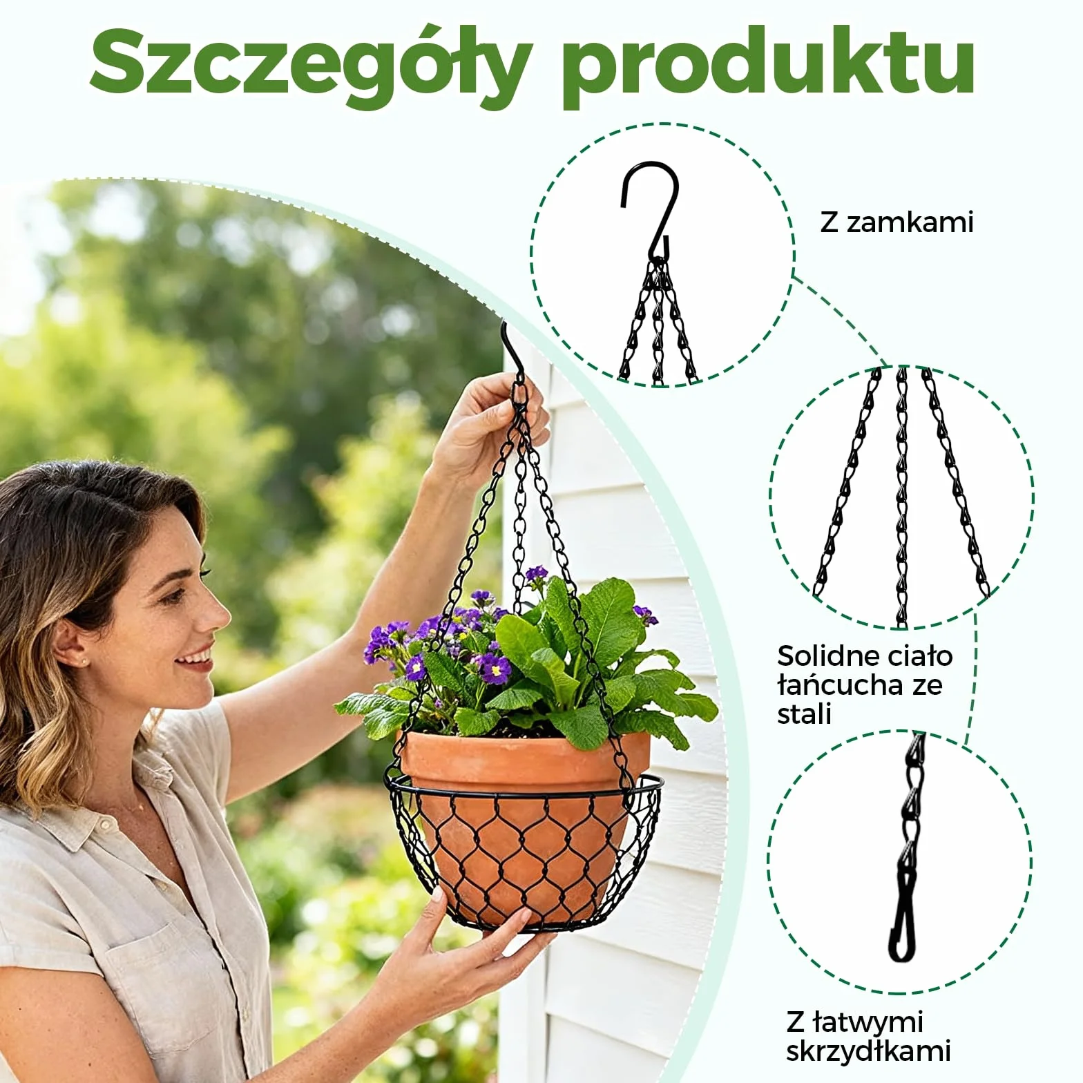 Bamworld 3 Szt. Czarnych Łańcuchów 47 cm - Uniwersalne Wieszaki do Donic, Karmników, Lampionów i Dekoracji Ogrodowych na Zewnątrz i do Wnętrz