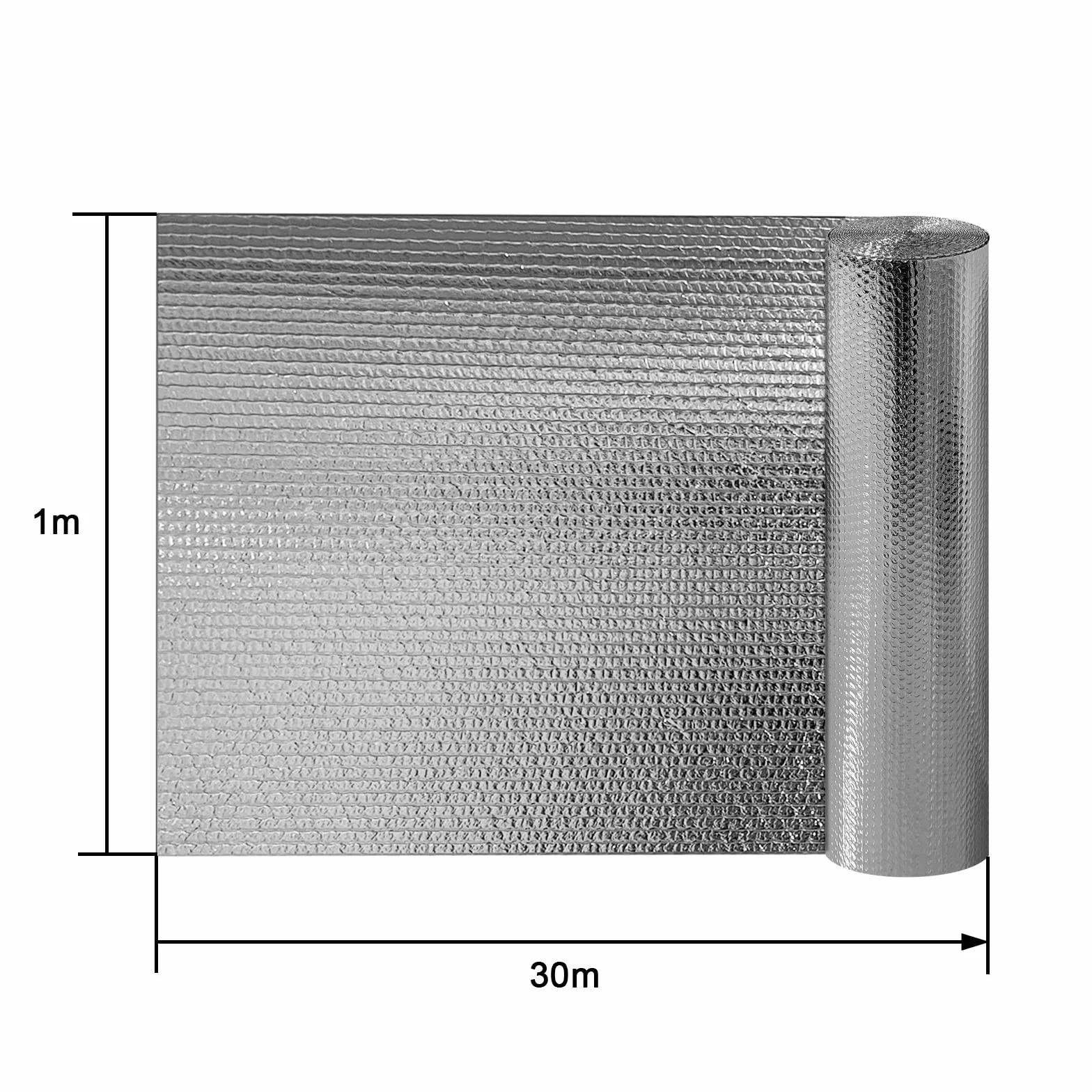 UISEBRT Folia izolacyjna 1 x 30 m folia bąbelkowa aluminiowa folia termiczna na kaloryfer folia odblaskowa o grubości 3-4 mm folia izolacyjna utrzymuje ciepło izolacja cieplna