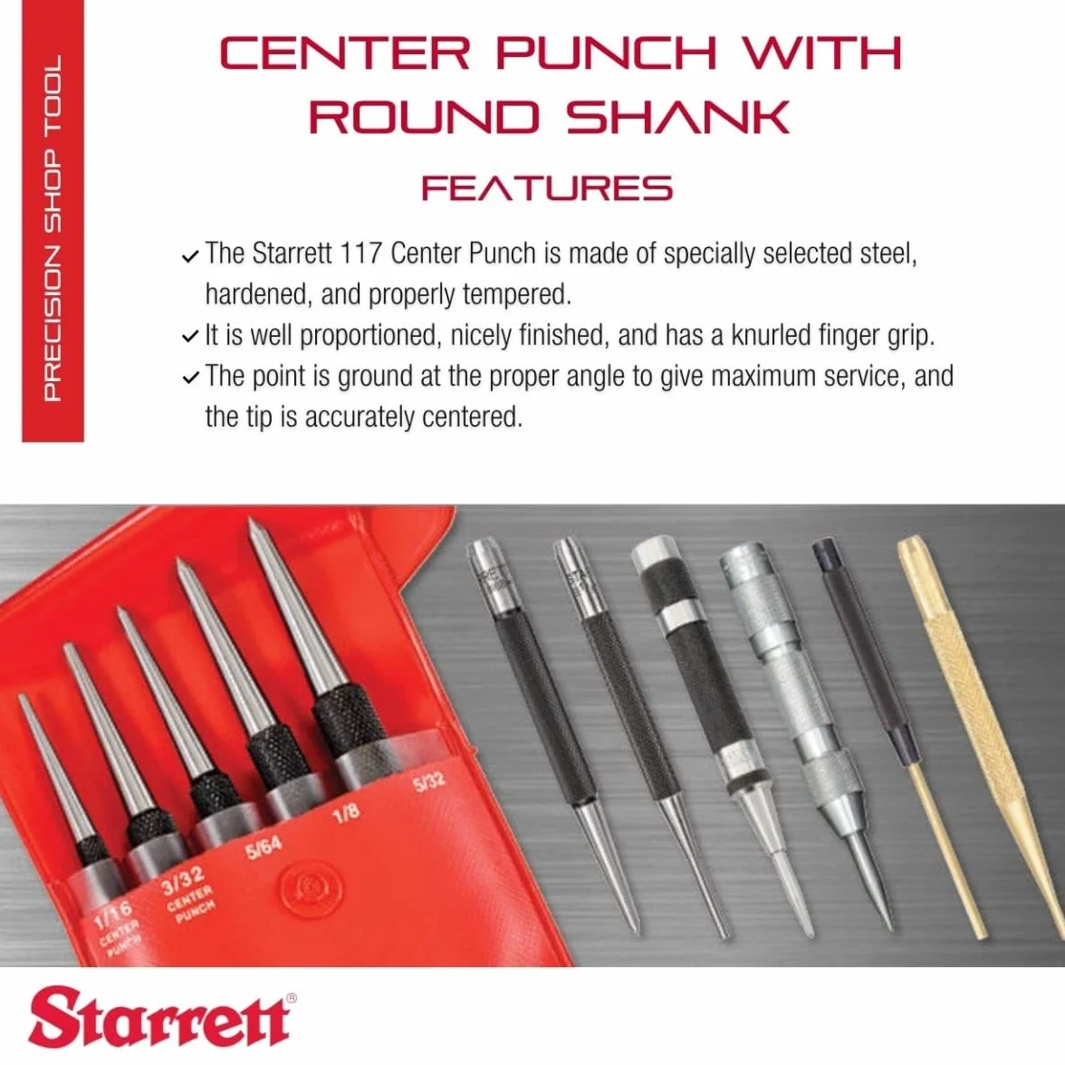 Starrett 117B Punch środkowy z okrągłym chwytem