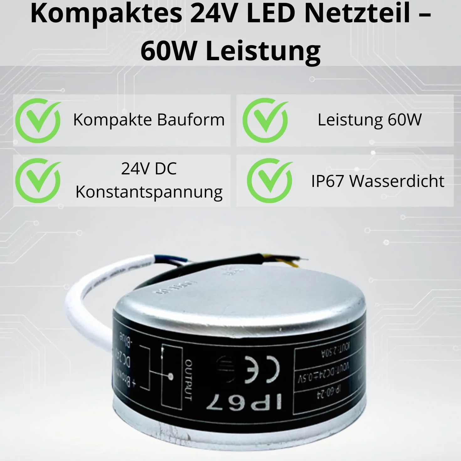 Zasilacz do taśmy LED 24V 2,5A 60W Dopuszkowy Wodoporny IP67