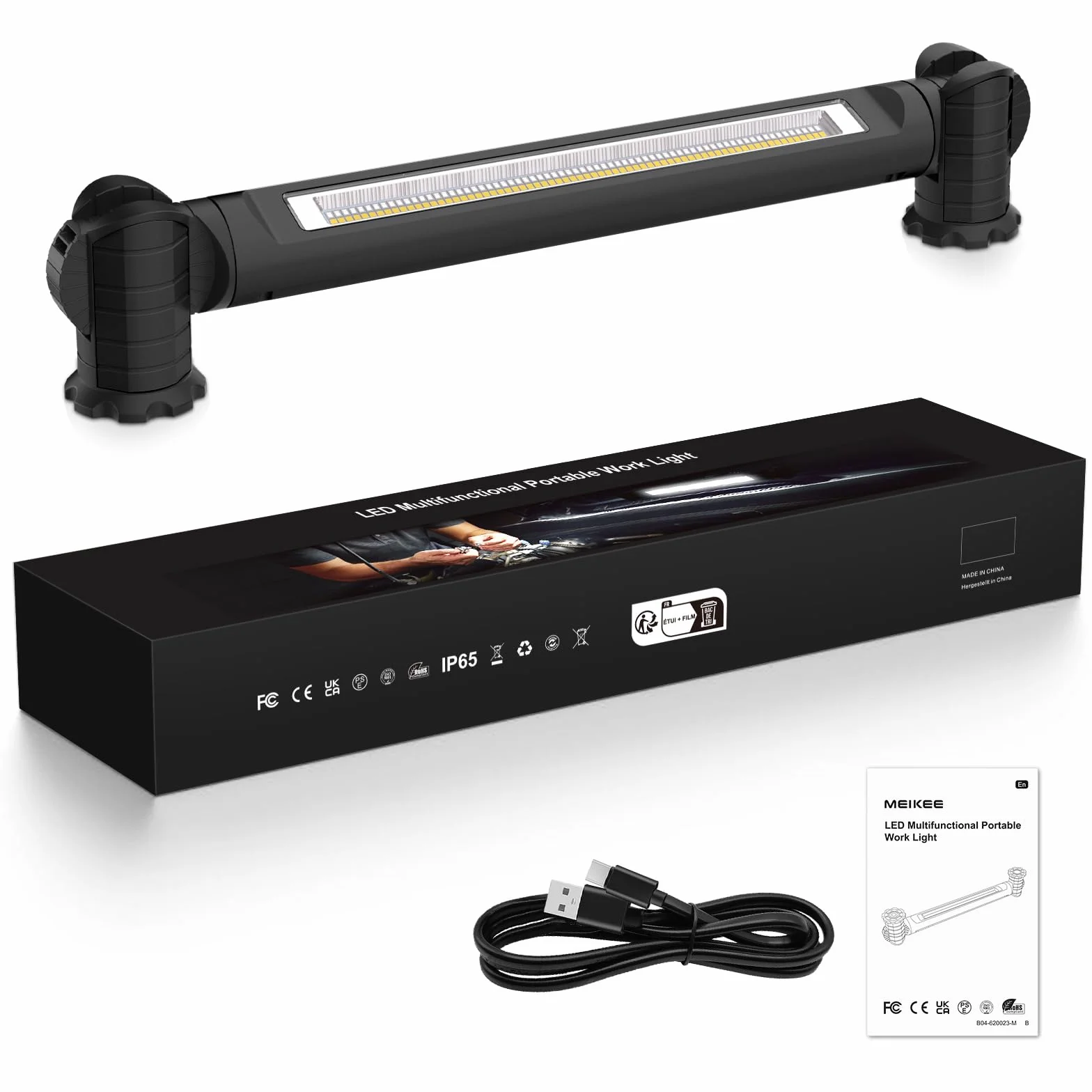 MEIKEE Lampa robocza 3000 lm, 6 trybów świecenia, 3 poziomy jasności, lampa warsztatowa z magnesem i hakiem, reflektor LED, akumulator do ponownego ładowania, reflektor budowlany na kemping, do garażu