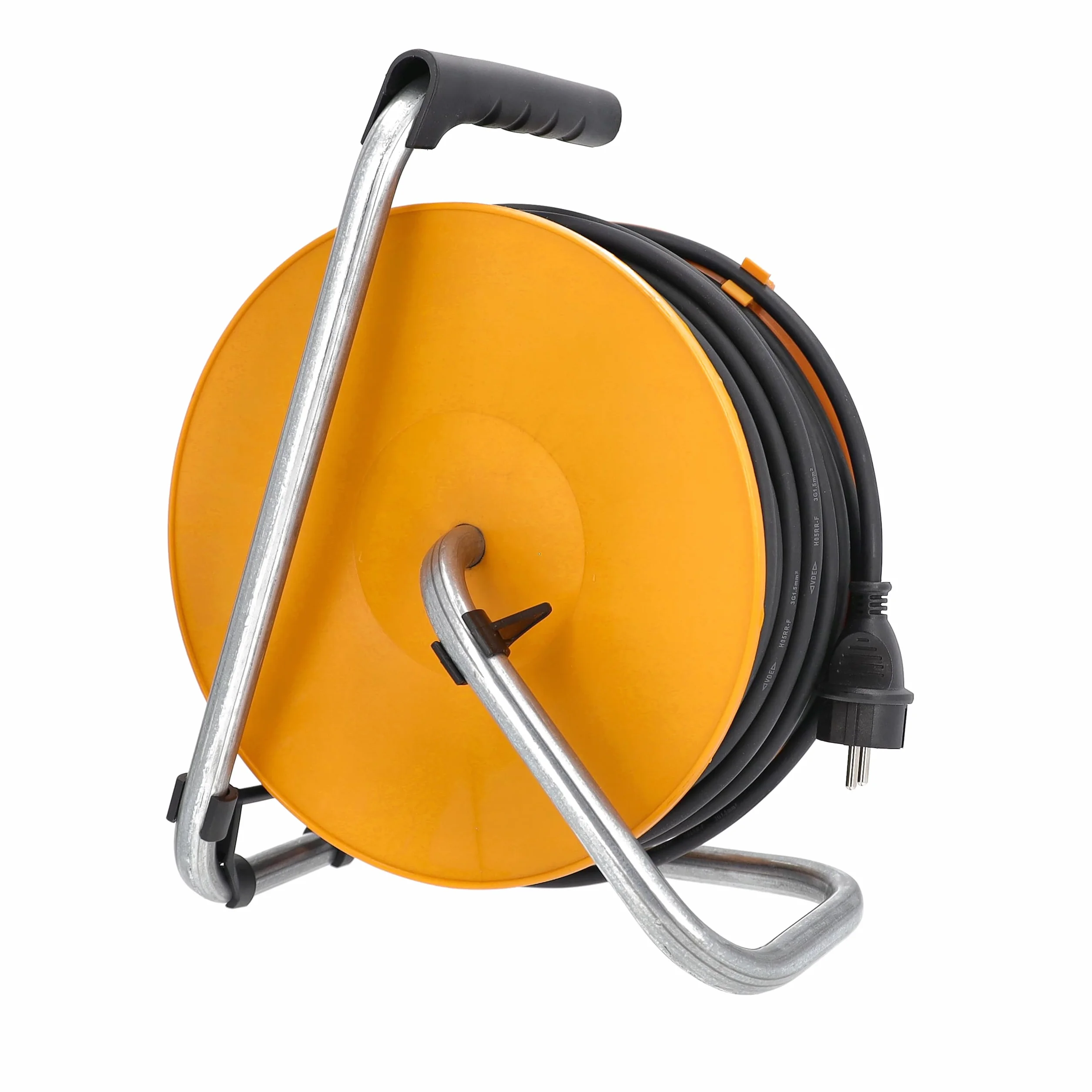 as - Schwabe zwijacz kabla 50 m, kabel przedłużający, 3 gniazda wpuszczane BF 230V/16A z pokrywą na zawiasach i wtyczką ochronną, zwijacz kabla, IP44, pomarańczowy, 811483