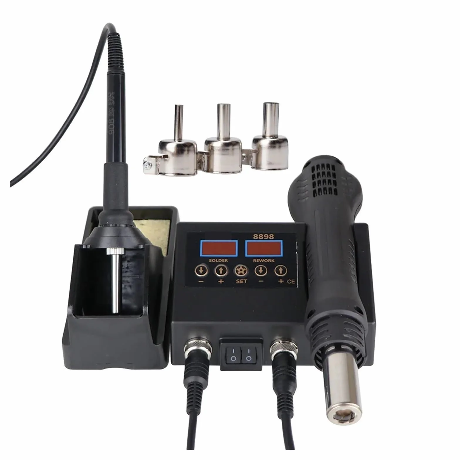 Stacja lutownicza cyfrowa z regulacją temperatury 2 w 1, lutownica SMD, pistolet na gorące powietrze, spawanie, naprawa PCB, narzędzia do naprawy układów scalonych(Short Version)