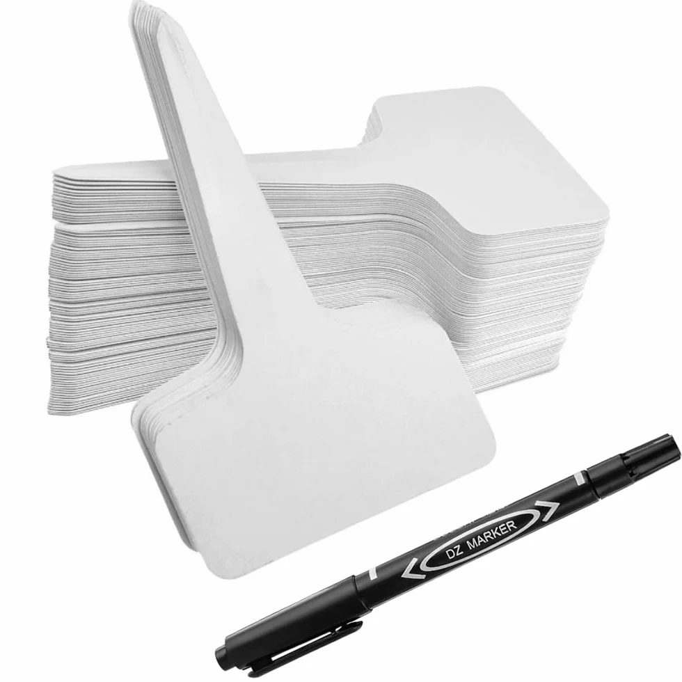 Plastikowe tabliczki na rośliny 100 sztuk 10x6 cm odporne na warunki atmosferyczne typ T białe