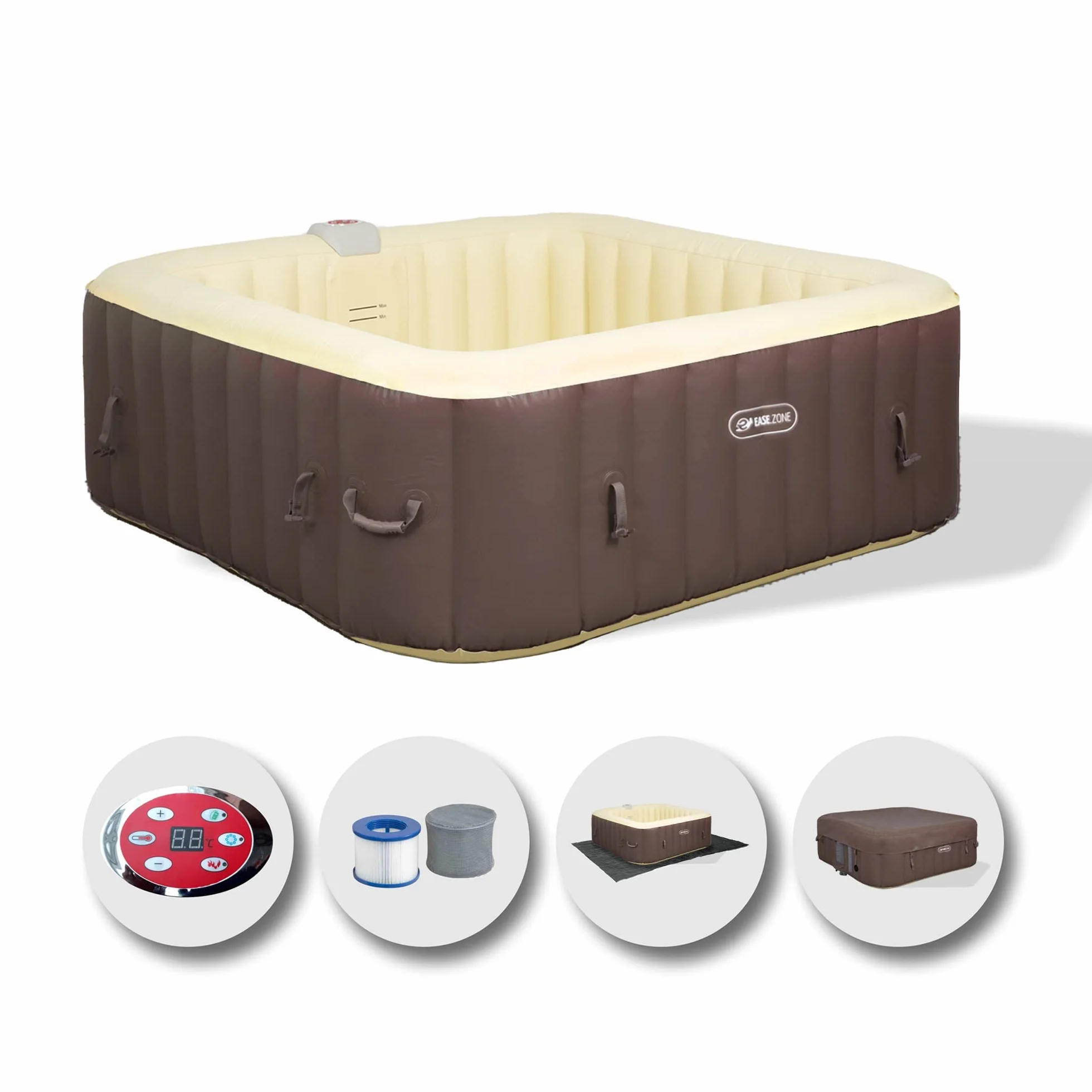 EASE.ZONE 7150015 Basen Spa Pool 3 z hydromasażem Kwadrat 185X185X65, Brązowy