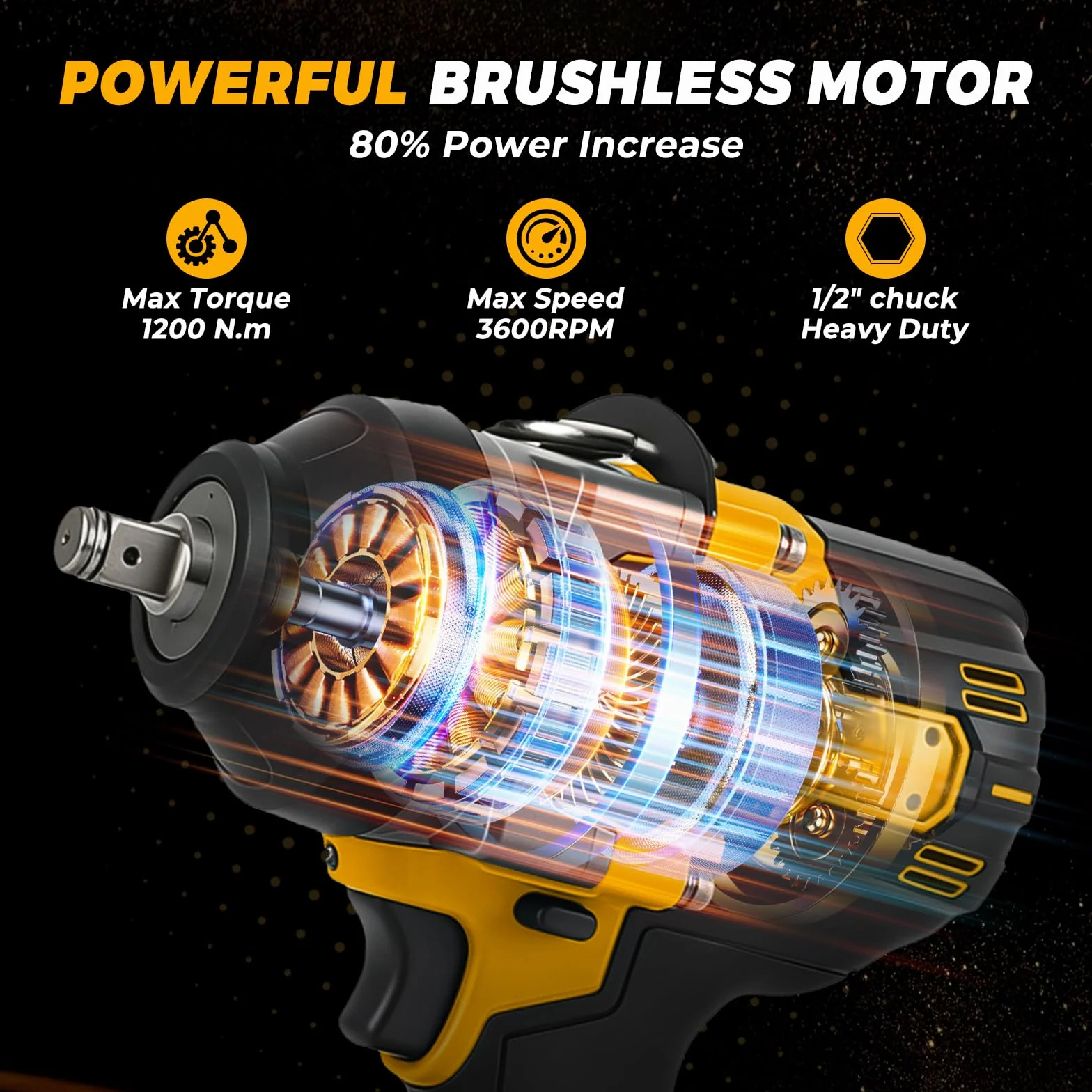 Bezprzewodowy klucz udarowy do Dewalt 18 V 20 V, 1200 N·m (274.3 m-lbs) 1/5.1 cm bezszczotkowy pistolet udarowy o wysokim momencie obrotowym, elektryczny wkrętarka udarowa z 5 trybami prędkości, 5