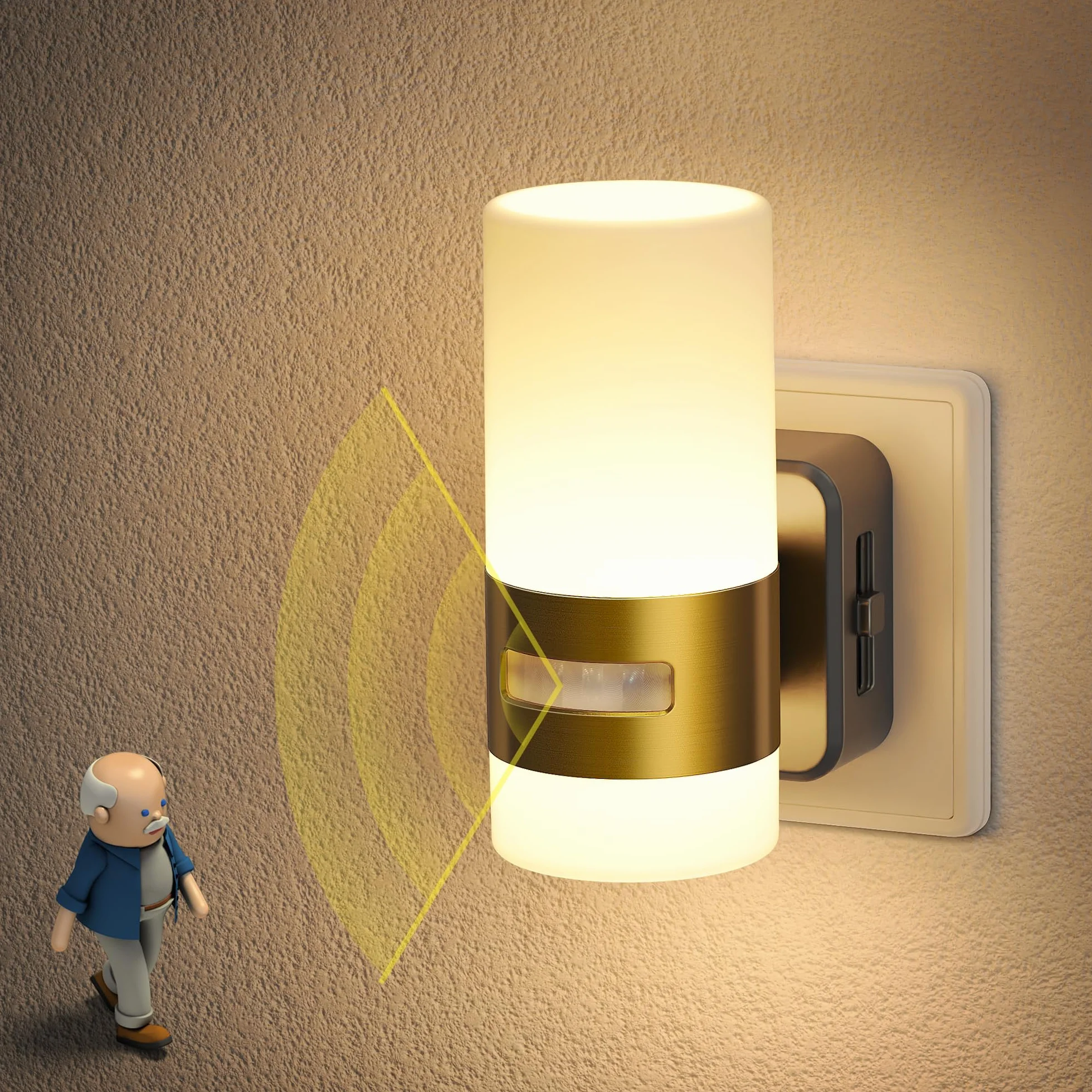 Jandcase Lampka Nocna z Czujnikiem Ruchu, Lampka Nocna dla Dzieci z Możliwością Ściemniania, 3 Tryby (Auto/On/Off), 3000k Ciepła Biel, Lampka Nocna Led do Pokoju Dziecięcego, Sypialni, Przedpokoju