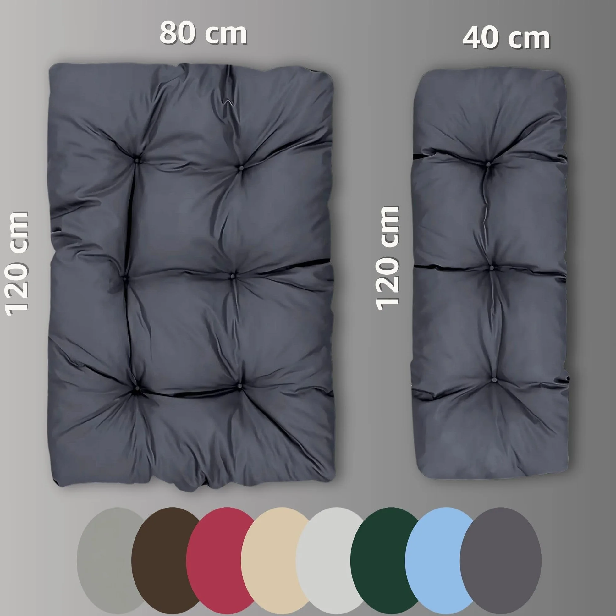 Poduszki na palety na zewnątrz - SET: 40x120 cm + 80x120 cm - siedzisko na europalety nadające się do prania jasno szary