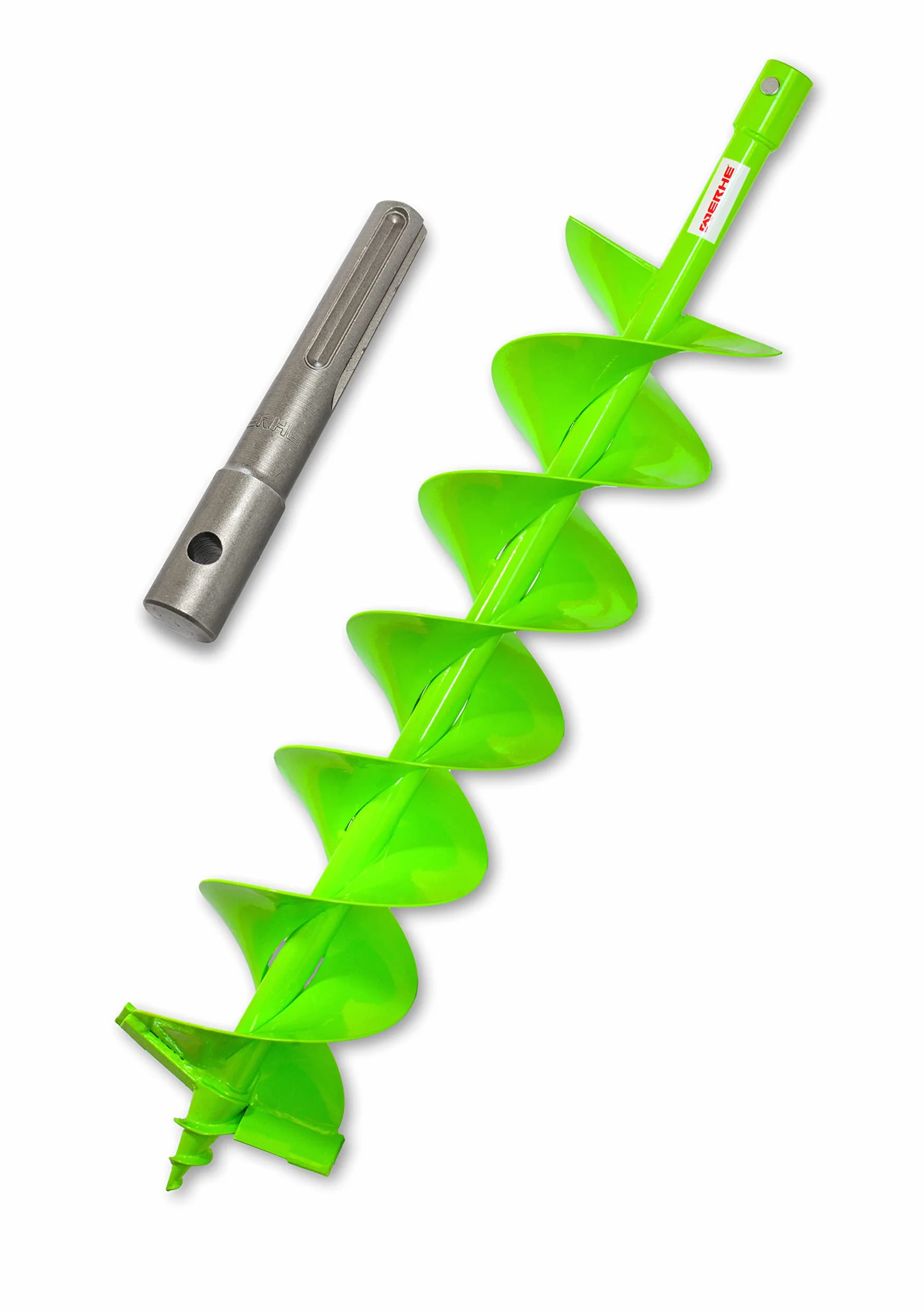 WERHE świder ziemny 180 mm, podwójna spirala, lita stal, SDS Max uchwyt | grot centrujący do precyzyjnego przyłożenia, w zestawie adapter i sworzeń zabezpieczający SDS Max