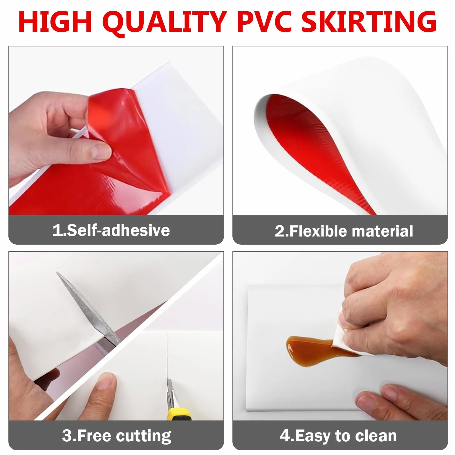 Listwa przypodłogowa samoprzylepna, 10 cm x 3 metry PVC miękka listwa przypodłogowa, elastyczna listwa przypodłogowa dekoracyjna listwa kątowa, łatwa do cięcia płaska listwa do podłogi dla salonu
