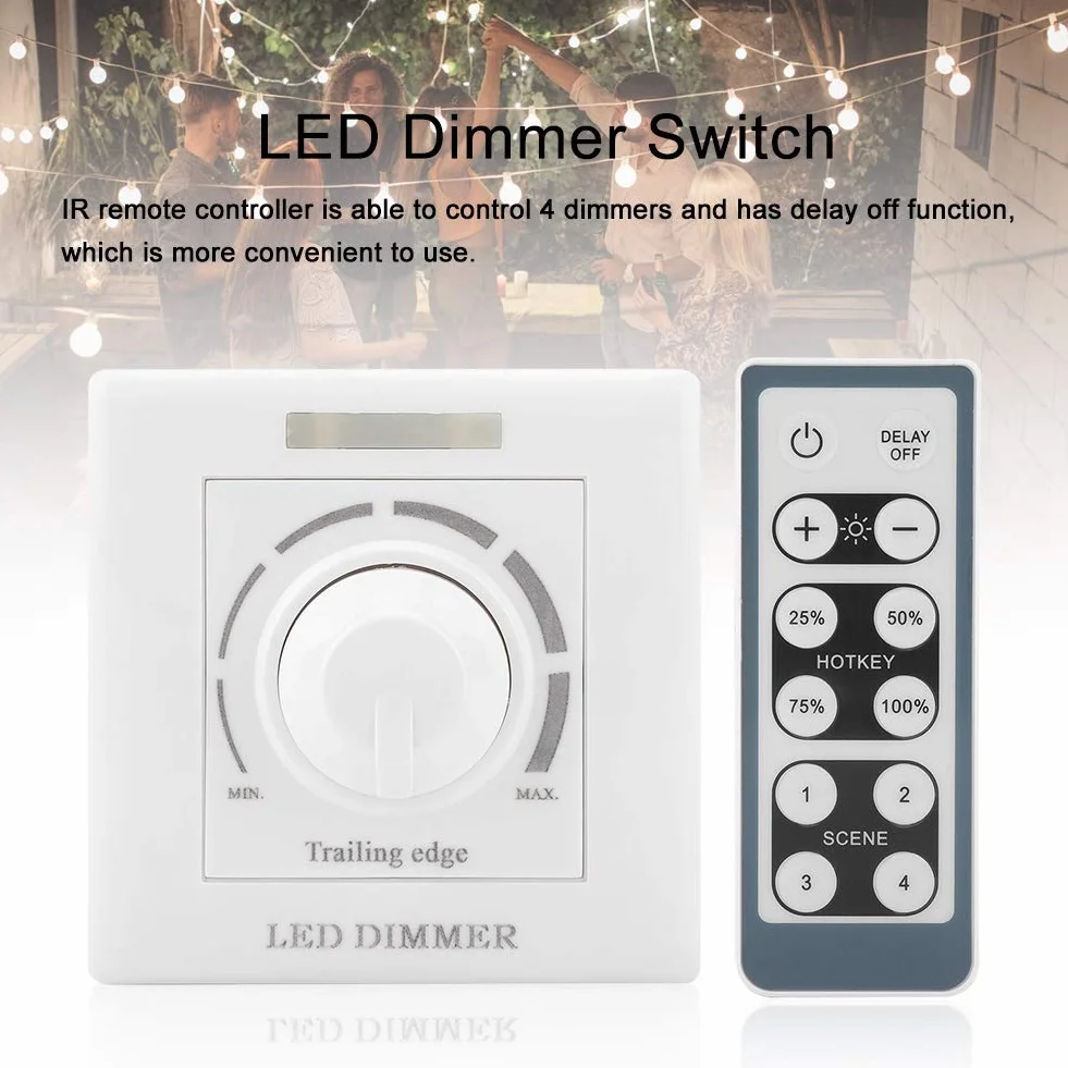Ściemniacz światła 200W Ściemniacz do lamp LED Bezprzewodowy wyłącznik ścienny z pilotem na podczerwień (220V)