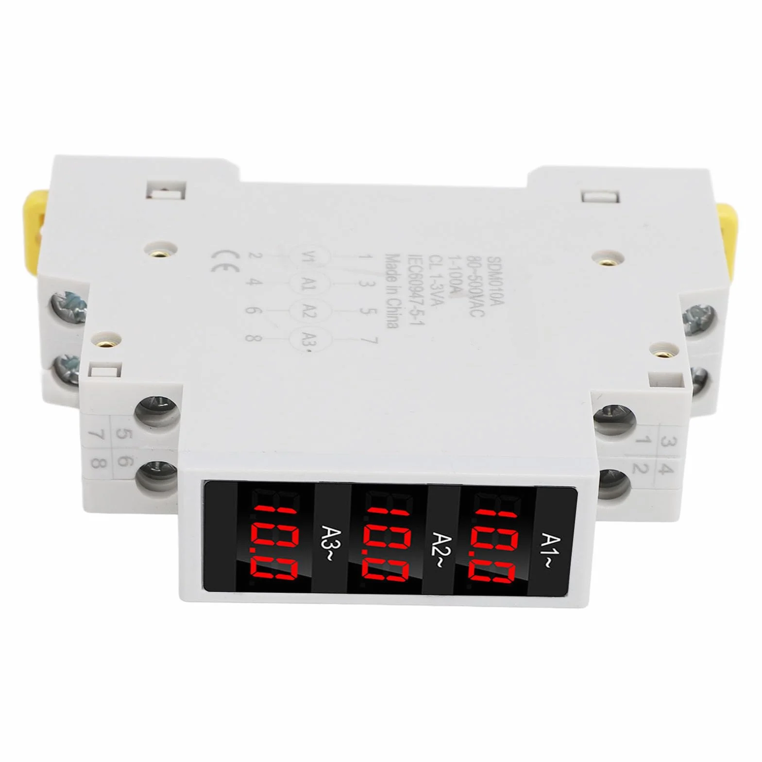 3 Fazowy Amperomierz,Cyfrowy Miernik Prądu 100A3 Fazowy Amperomierz DIN Rail 1-100A Miernik Prądu z Wyświetlaczem Trendu dla zastosowań Przemysłowych Montaż na Szynie 35mm