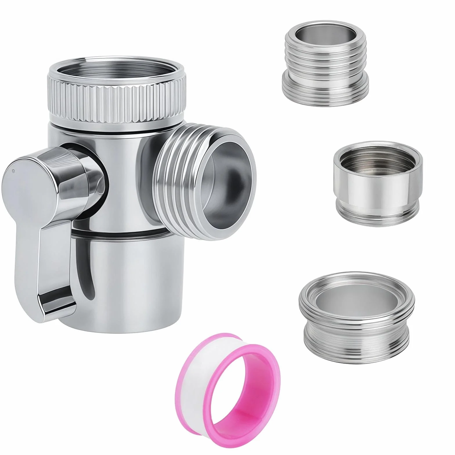 VOSSOT 3-drożny zawór przełączający, metalowy adapter do kranu z gwintem wewnętrznym M22, gwintem zewnętrznym M24 i przyłączem węża G1/2, 3-drożny zawór odpowiedni do kuchni, łazienki, prysznica i