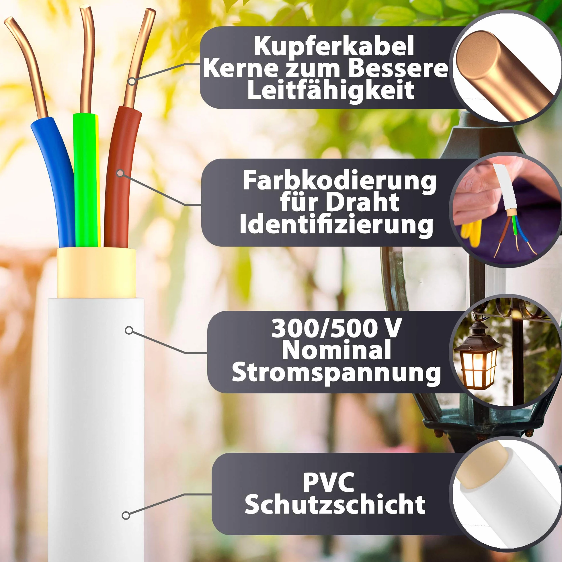 MAS Premium Kabel elektryczny do pomieszczeń wilgotnych, kabel zasilający, przewód płaszczowy NYM-J 3 x 4 mm², pierścień do stałego układania (25 m)