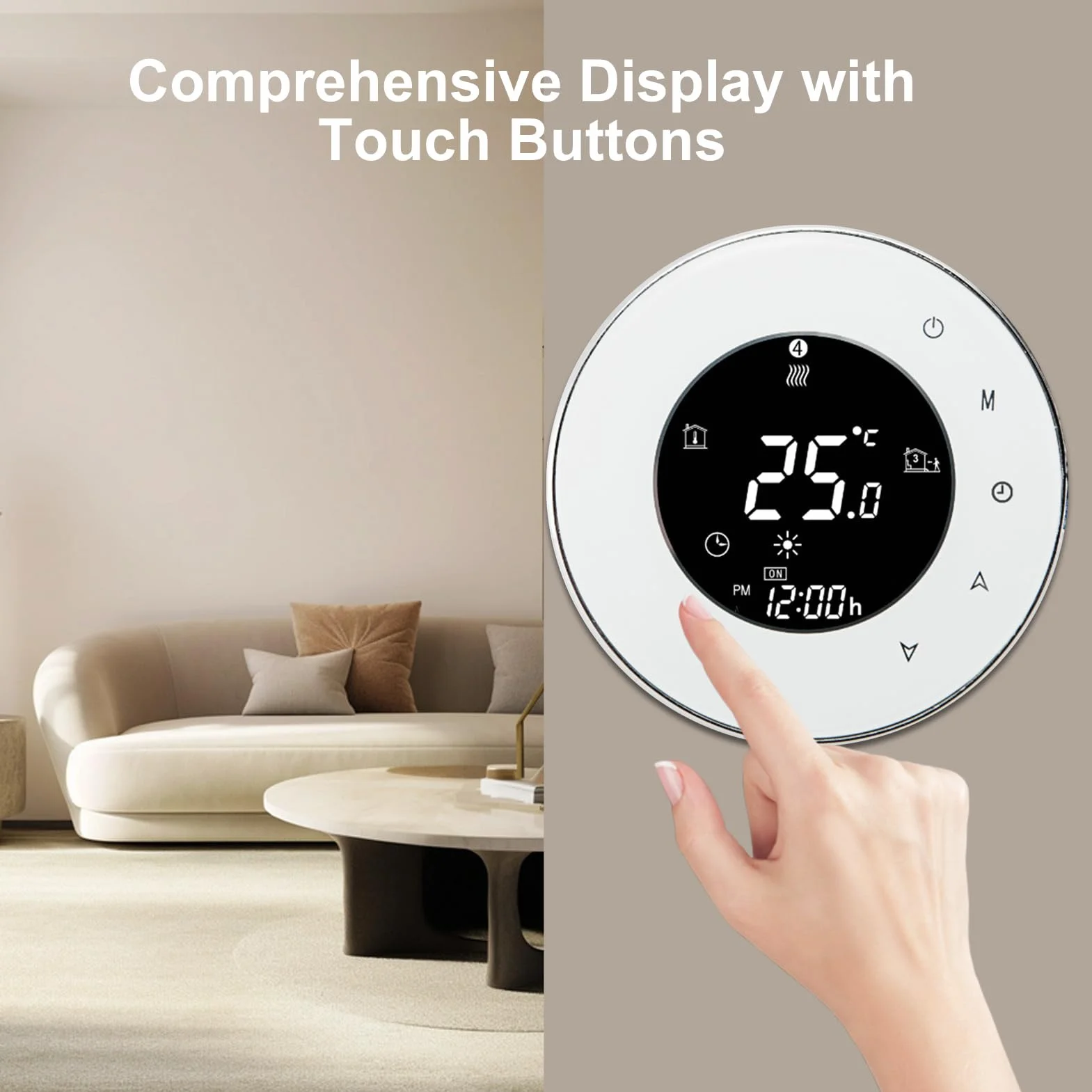 Luocute Inteligentny Termostat Wi-Fi, Programowalny Sterownik Ogrzewania Bojlera z aplikacją Touch Control Zdalny Zakres 5-35°C, dokładność 0,5°C, do Domowego Systemu Ogrzewania z (WHITE)