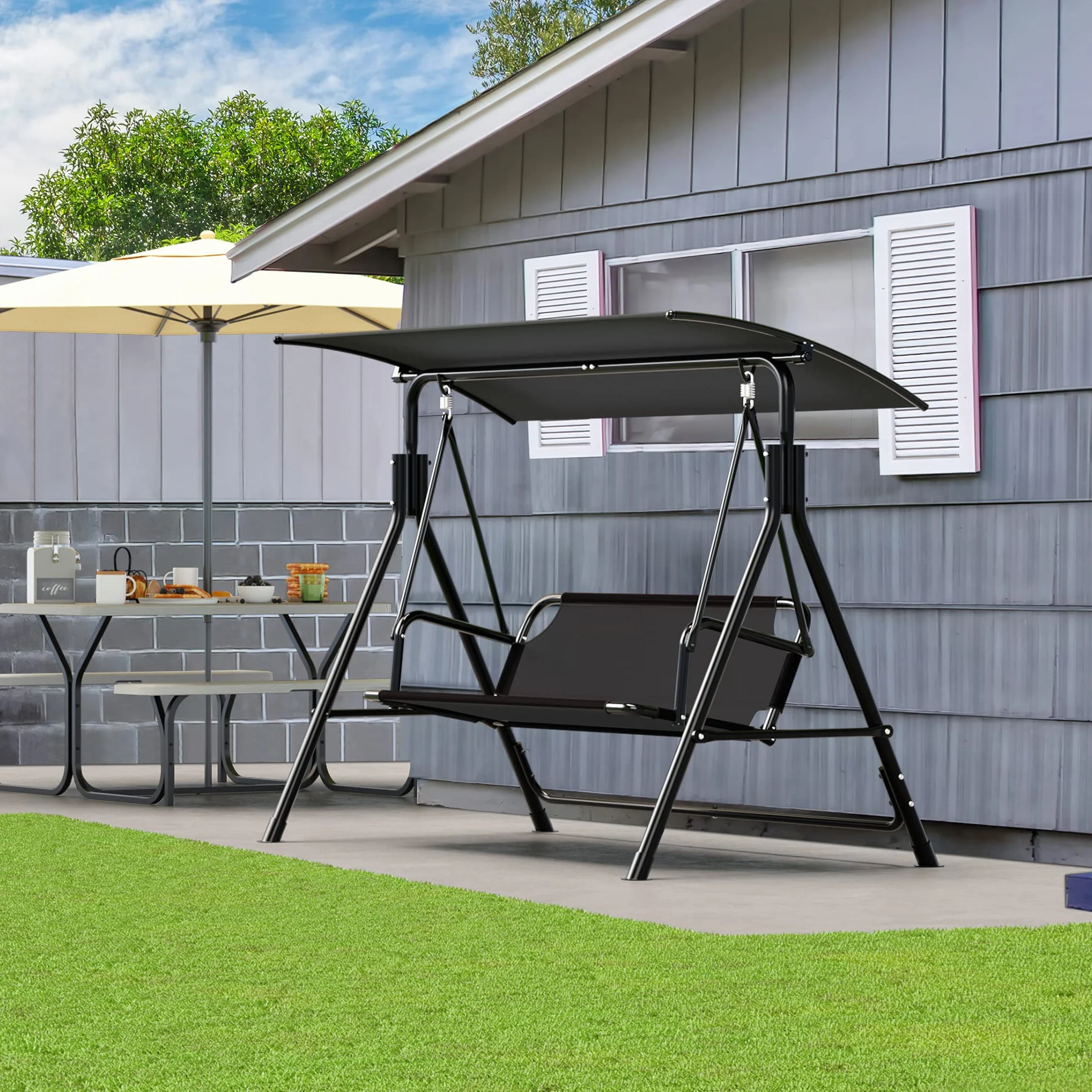 YITAHOME Huśtawka Hollywood 3-osobowa 173x106x156 cm 270 kg z daszkiem przeciwsłonecznym