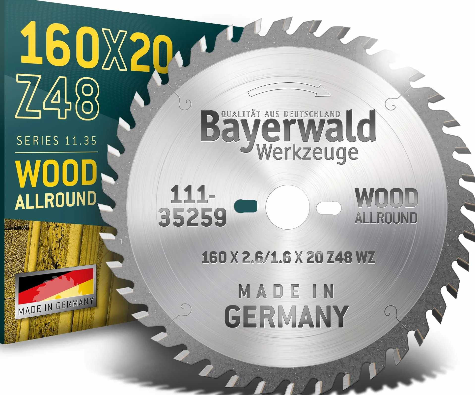 Bayerwald - HM ręczna tarcza do piły tarczowej do drewna - Ø 160 mm x 2,6 mm x 20/16 mm | uzębienie zmienne (48 zębów/bardzo drobna) | otwory dodatkowe: 2/6/32