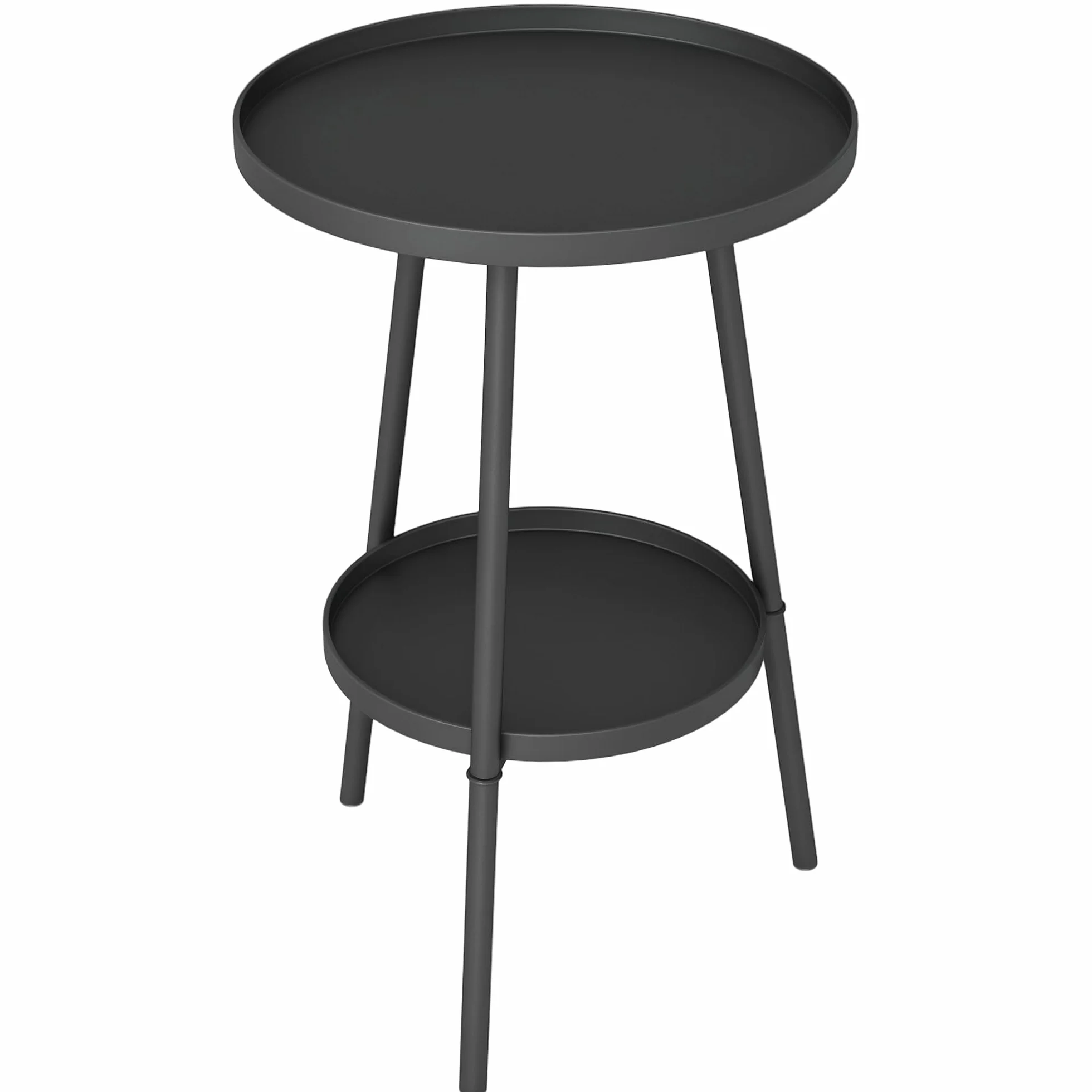 Outsunny Stolik pomocniczy do ogrodu, dwupoziomowy stolik balkonowy z podwyższonymi krawędziami, okrągły stolik kawowy, obciążenie 30 kg, Ø32 x 51H cm, stolik na balkon, taras, biuro, czarny