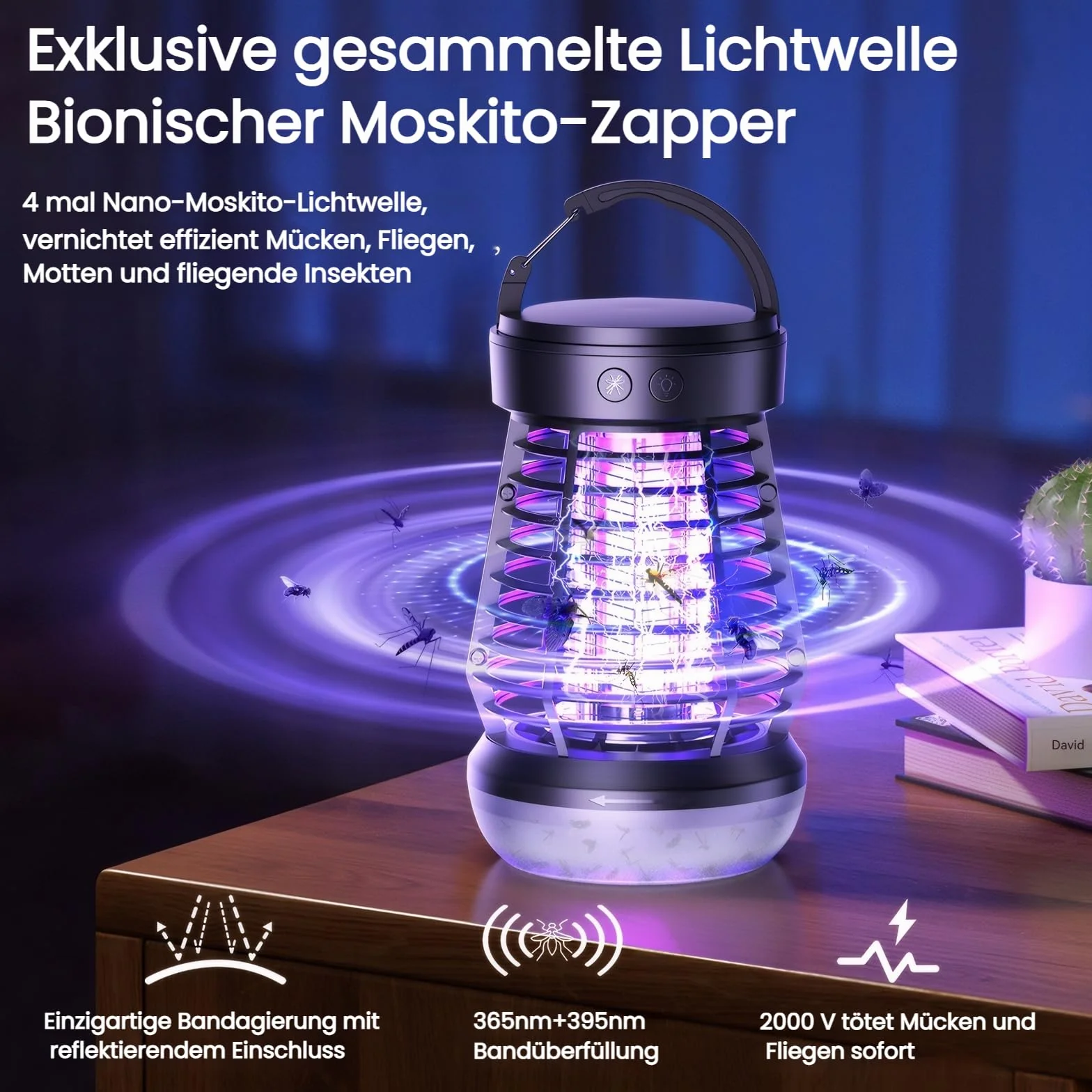 OKYUK elektryczny niszczyciel owadów, pułapka na komary z 4 poziomami jasności LED, 2000 mAh lampa przeciw komarom energooszczędna, lampa kempingowa, pułapka na muchy, ochrona przed komarami do użytku