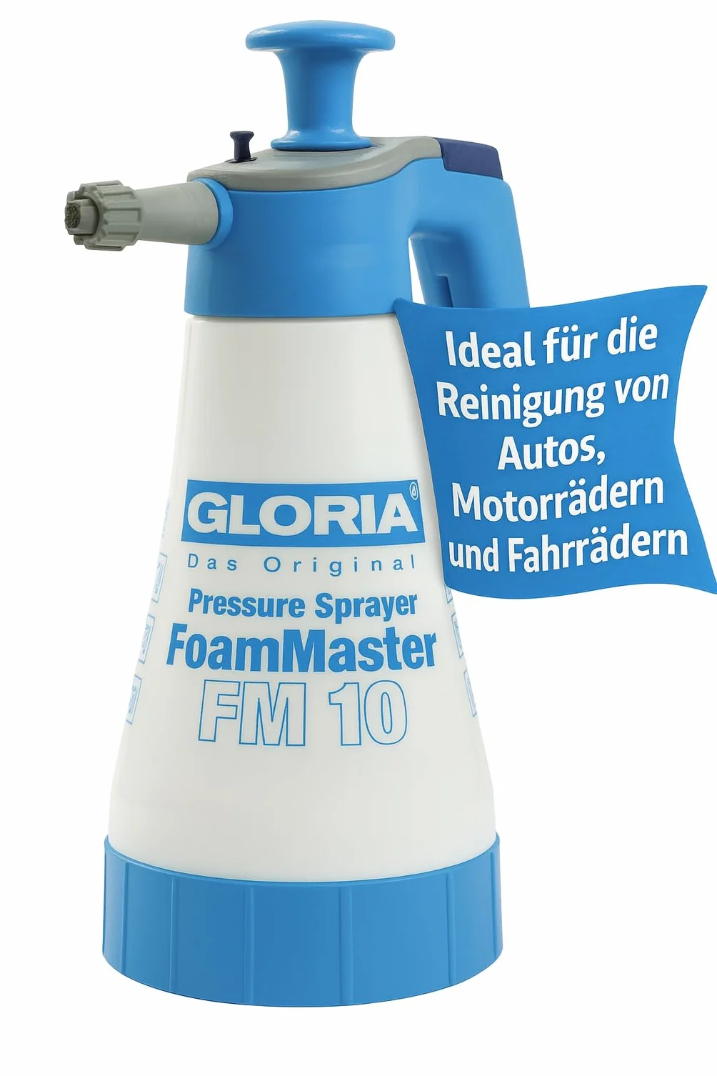 GLORIA FoamMaster FM 10 Pianownica ręczna, pojemność napełniania 1 l, wymienne końcówki pieniące, rozpylacz pod ciśnieniem do czyszczenia auta