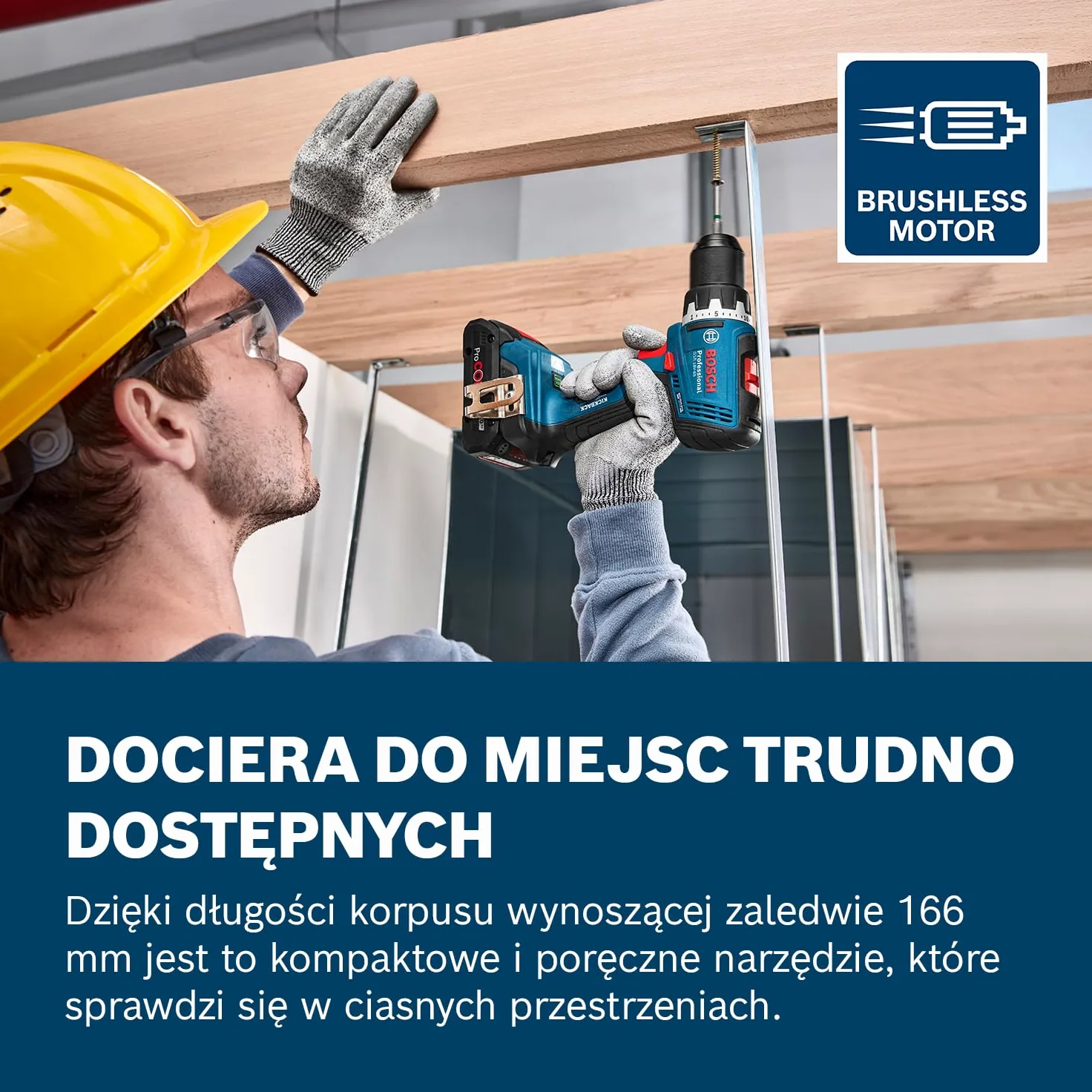Bosch Professional 18 V firmy Bosch: wiertarko-wkrętarka akumulatorowa GSR 18V-65 (silnik bezszczotkowy, długość korpus 166 mm)