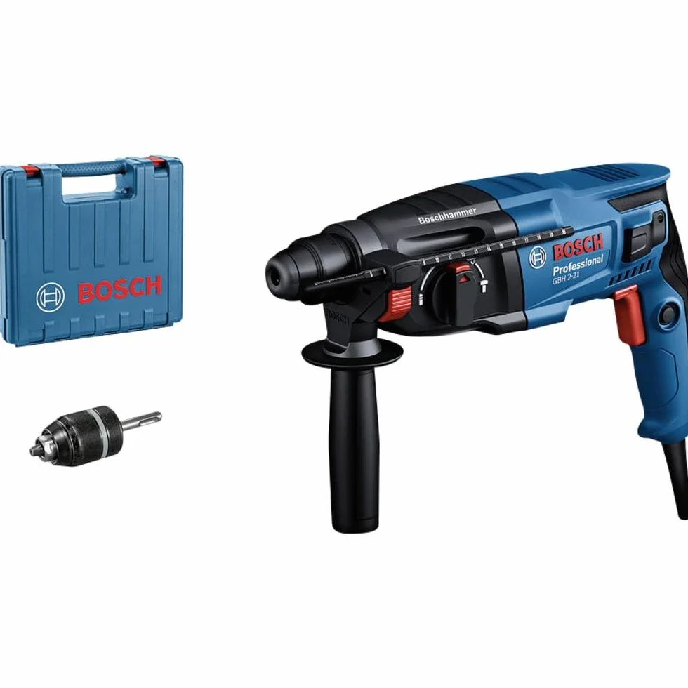 Bosch Professional Młot udarowo-obrotowy GBH 2-21 (z SDS plus, w zestawie szybkozaciskowy uchwyt wiertarski z adapterem SDS plus, dodatkowy uchwyt, ściereczka do maszyny, ogranicznik głębokości,