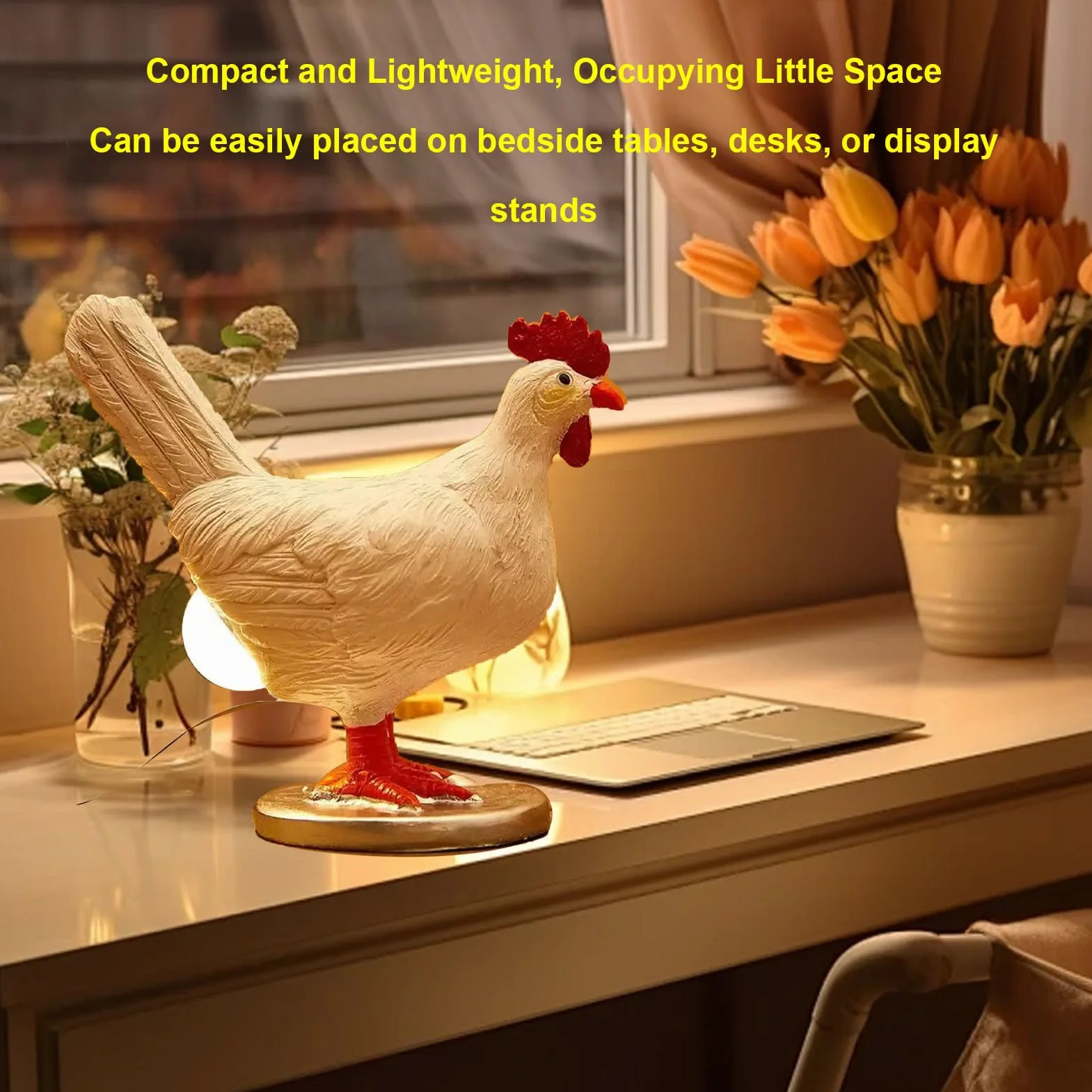 Lampa z Jajkiem Kurzym, Lampka Nocna z żywicy z Jajkiem Kurzym Realistyczna Lampa LED z Jajkiem, Zabawna Lampa Stołowa z Kurczaka, Nowatorska Lampa Znosząca Jaja na Wielkanoc,