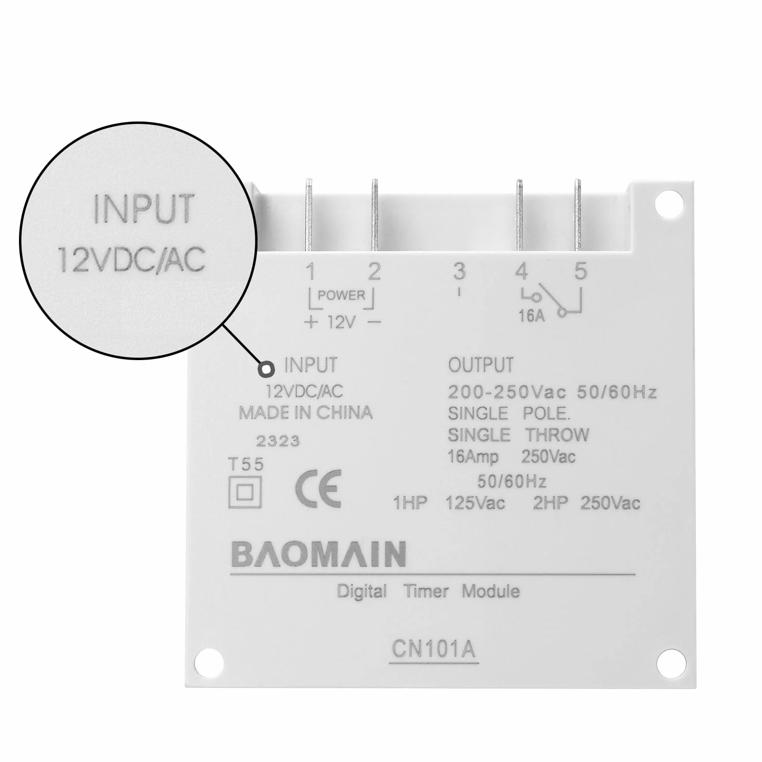 Baomain CN101A Programowalny przekaźnik czasowy, wejście 12 V DC/AC, wyjście 200-250 V 16 A, wyświetlacz LCD, codzienne/tygodniowe