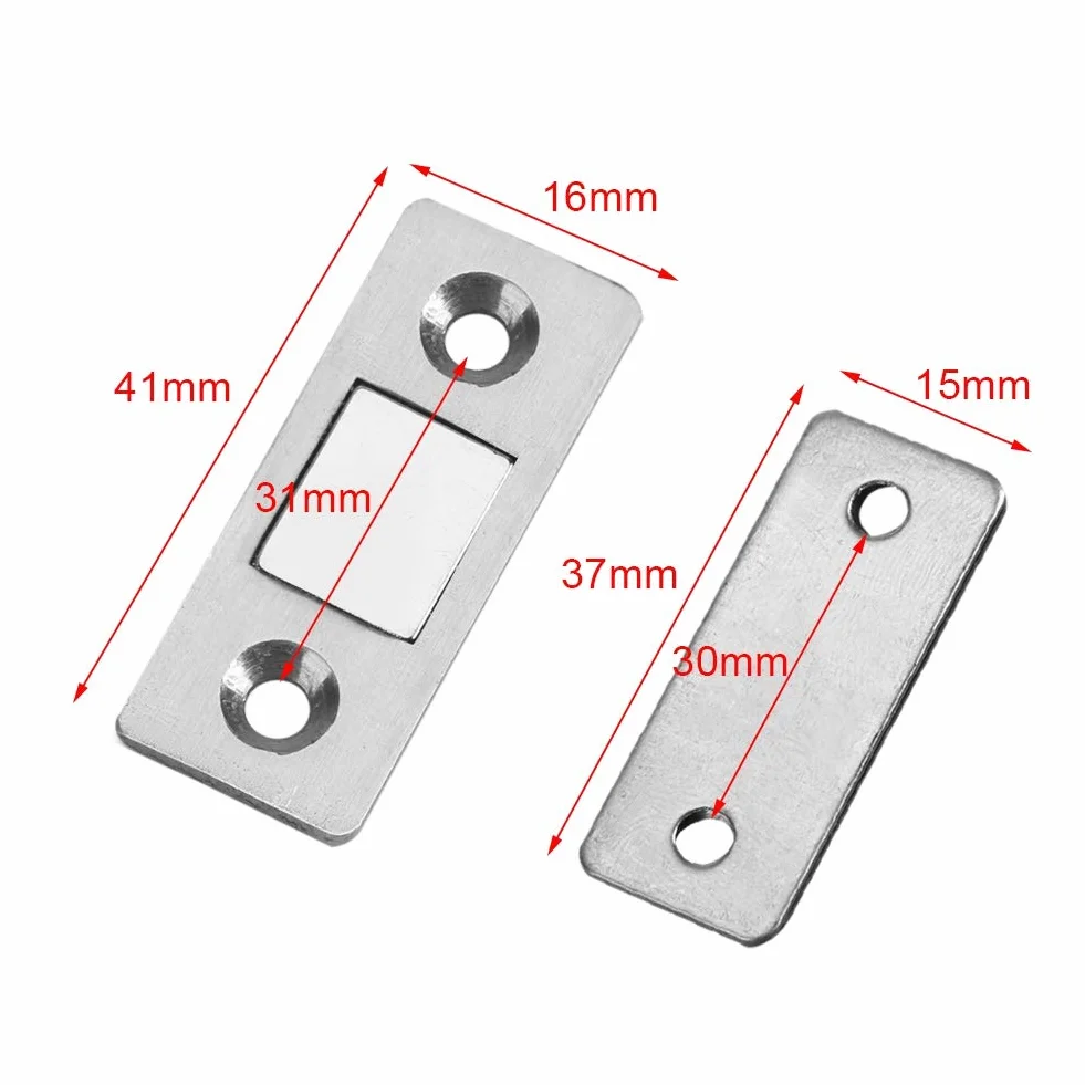 Magnetyczny zamek do drzwi, ultra cienki mocny magnetyczny uchwyt na drzwi do szafy na meble stalowy zatrzask do szafy na drzwi z wkrętami, mocny, ultracienki, metalowy do szafy kuchennej zamknięcie