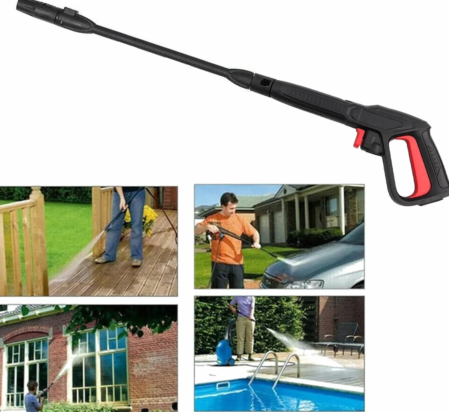 YUET Trigger wysokociśnieniowy pistolet myjka strumieniowa zestaw akcesoriów system szybkiego uwalniania do Bosch AQT Black & Decker, dysza natryskowa do lancy brudnej, regulowany wąż czyszczący 2350