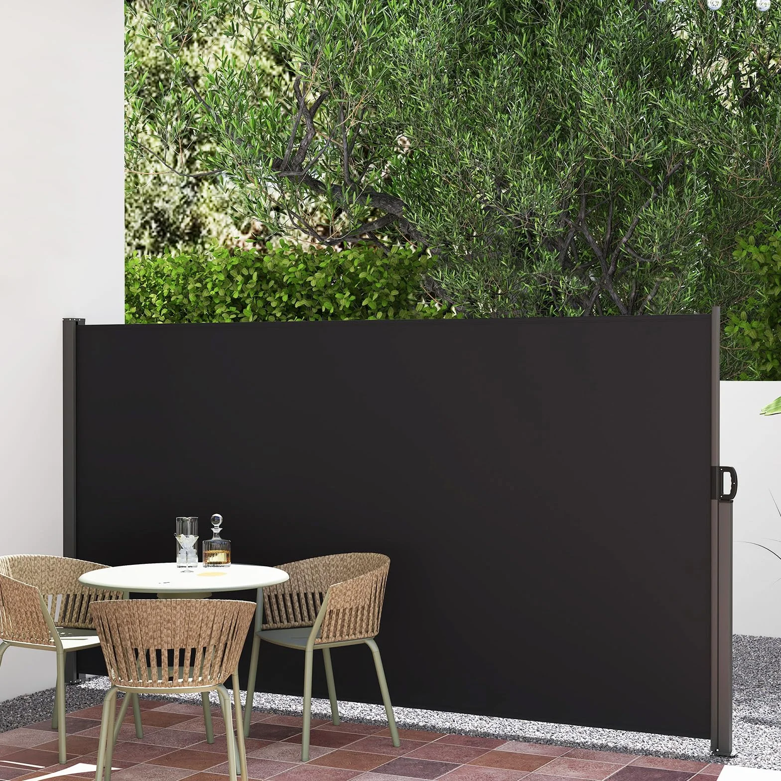 COSTWAY Markiza boczna 160 x 300 cm, ochrona przed wzrokiem do ogrodu, wysuwana, z aluminium, ochrona przed słońcem, wiatrem z bocznym uchwytem, roleta boczna na balkon, basen, taras