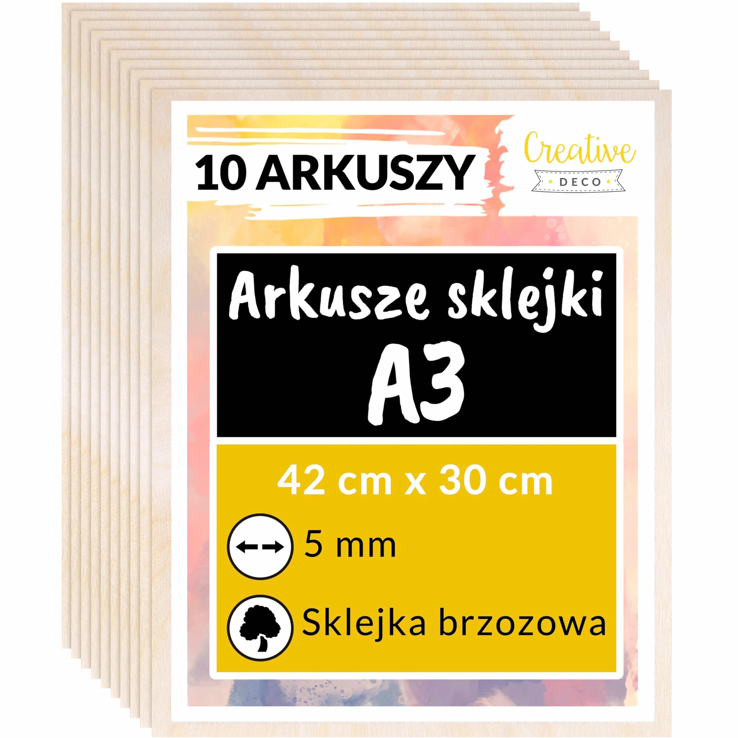 Creative Deco 10 x A3 Sklejka 5mm | 420 x 300 x 5 mm (+/- 2mm) | Płyty ze Sklejki do Majsterkowania i Prac Manualnych Pirografii, Cięcia Laserem, Modelarstwa, Frezowania, Ploter CNC, Wyrzynarka