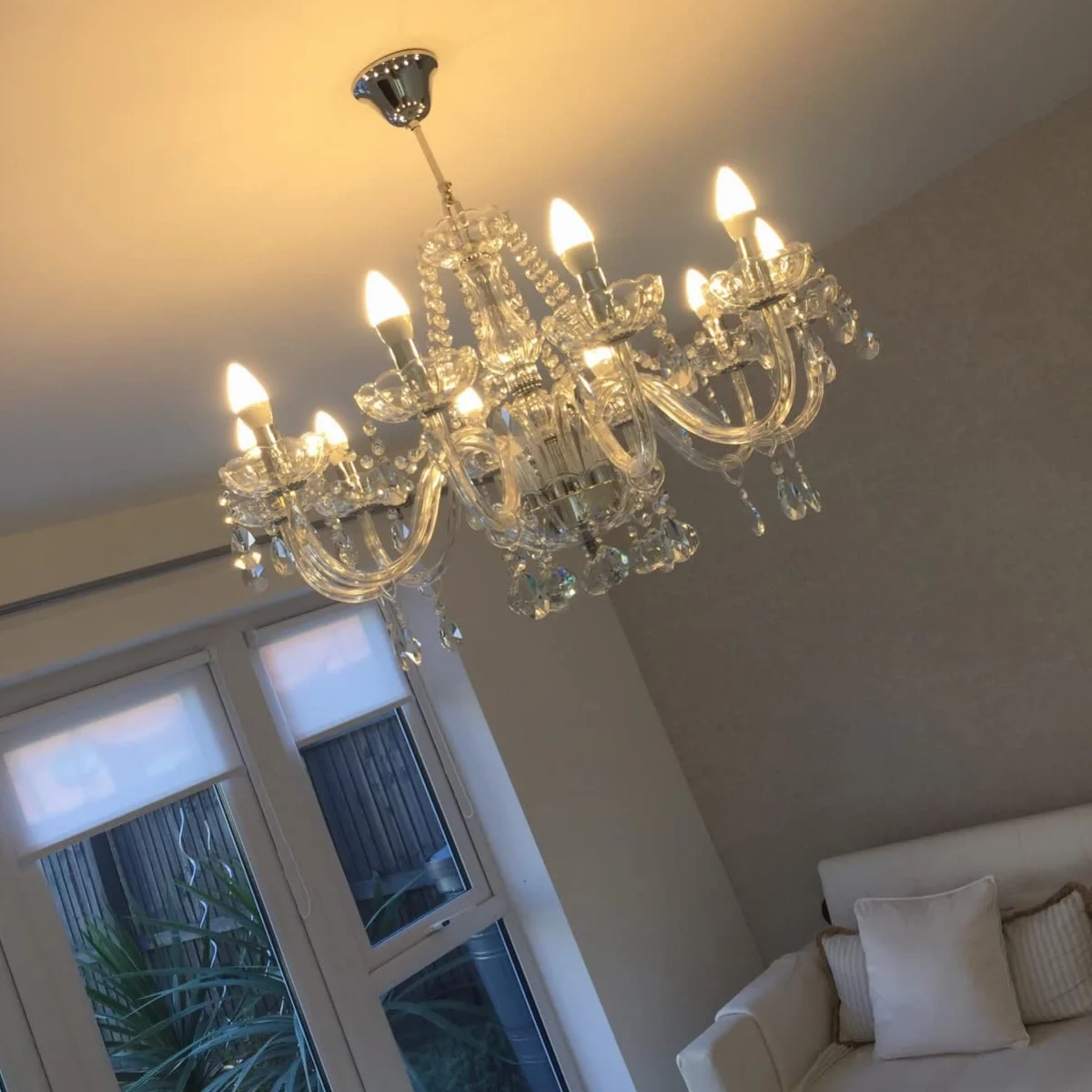 Nowoczesny kryształowy żyrandol z 10 lampkami, przezroczyste szkło kryształowe K9, elegancka lampa wisząca do jadalni, salonu, foyer, salonu, średnica 80 cm, wysokość 60 cm, łańcuch 60 cm