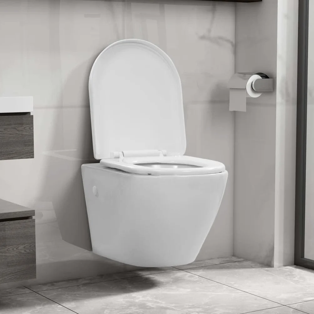 vidaXL Wisząca toaleta bez kołnierza, ceramiczna, biała