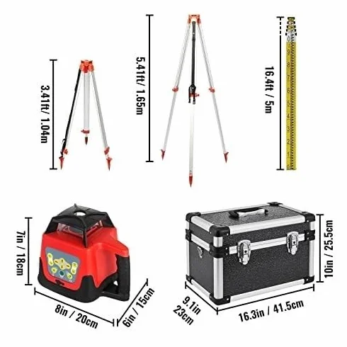 Zestaw Obrotowego Lasera Poziomującego Samopoziomującego 360°, Zasięg 500m Wodoodporny Precyzyjny Laser Budowlany, Odbiornik Pilot do Poziomowania Zewnętrznego Wyrównania