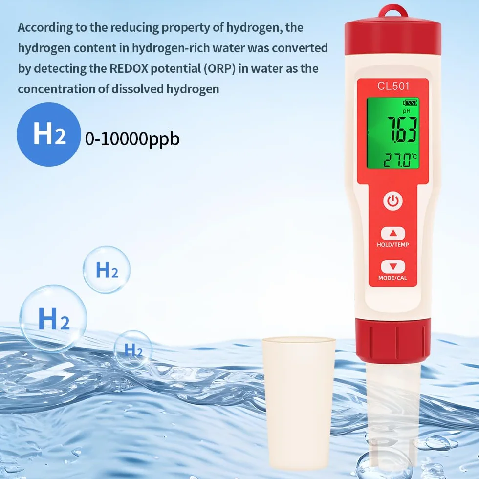 OBEST Miernik chloru i pH basen 5 w 1, phmetr ORP H2 Temperatura, tester pH z wyświetlaczem LCD