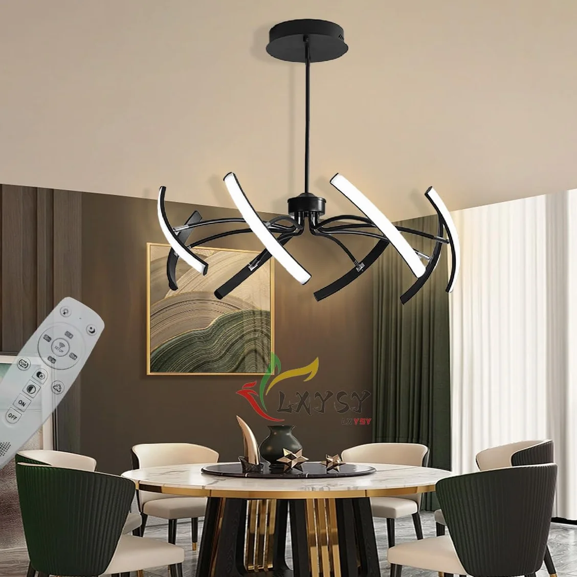 Nowoczesny żyrandol LED Lampa sufitowa LED, regulowana, do salonu, z pilotem, złoty/czarny żyrandol do jadalni, sypialni, jasnego salonu (czarny, 4+4 głowice)