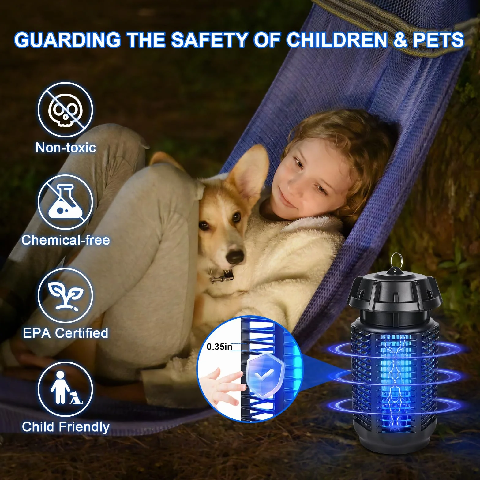 GuKKK Lampa przeciw komarom 20 W 3500 V UV Wodoodporna elektryczna zabójca owadów zasięg 80m²