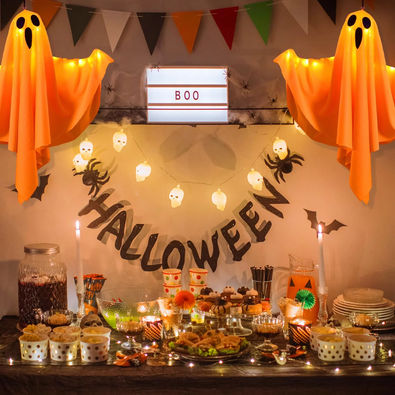 Dekoracje na Halloween z oświetleniem LED wiszące 4 sztuki
