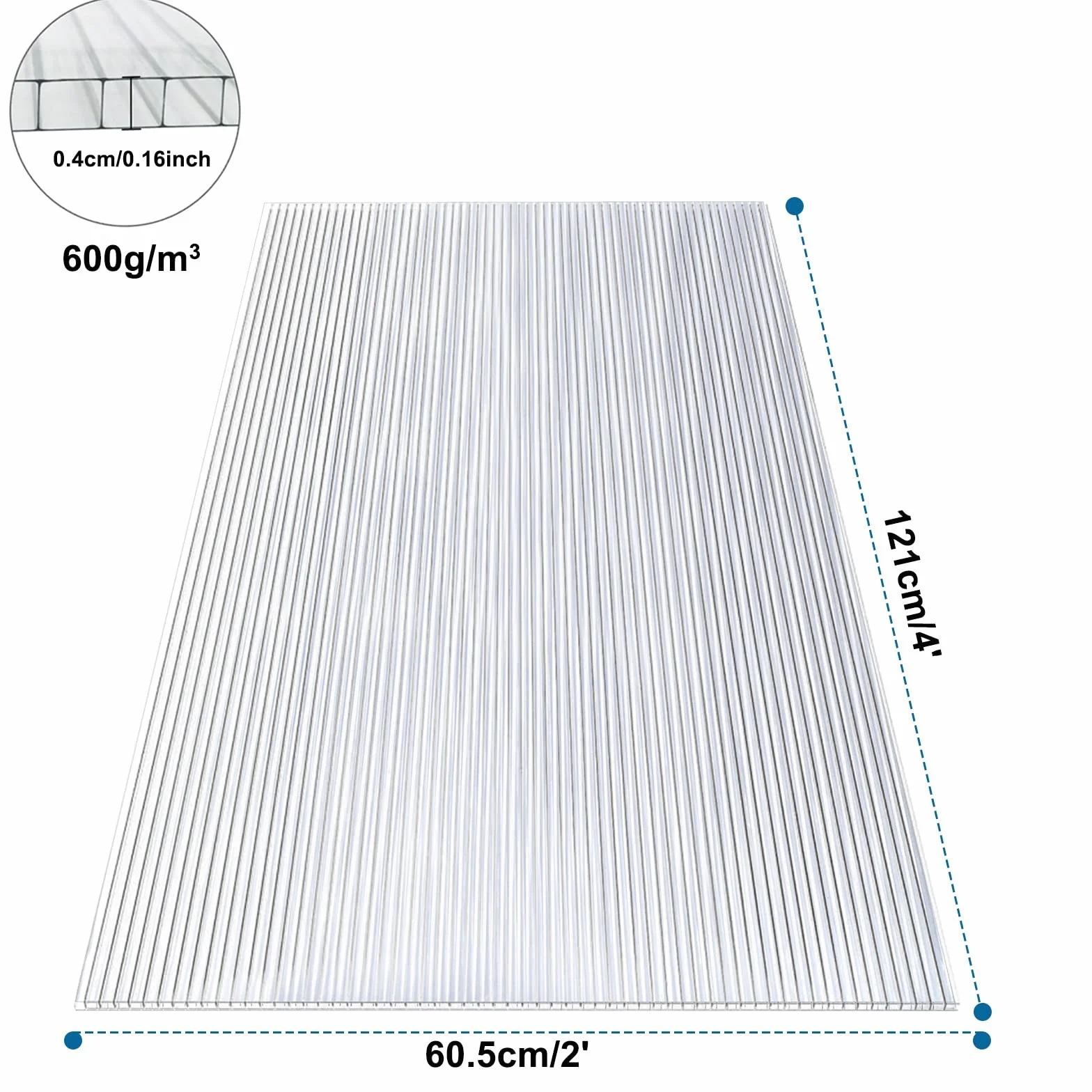 Pusta płyta dachowa do szklarni, 14 sztuk, poliwęglan 4 mm, 60,5 x 121 cm, z 50 klipsami W i 50 klipsami Z, przezroczysta płyta szklarniowa do budowy szklarni itp.